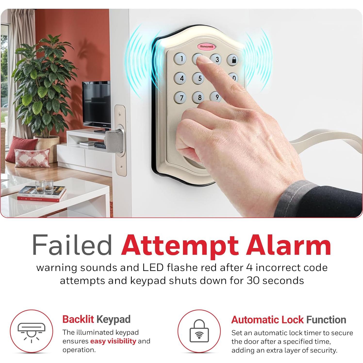 Cerradura Electrónica Honeywell con Teclado - Niquel Satinado