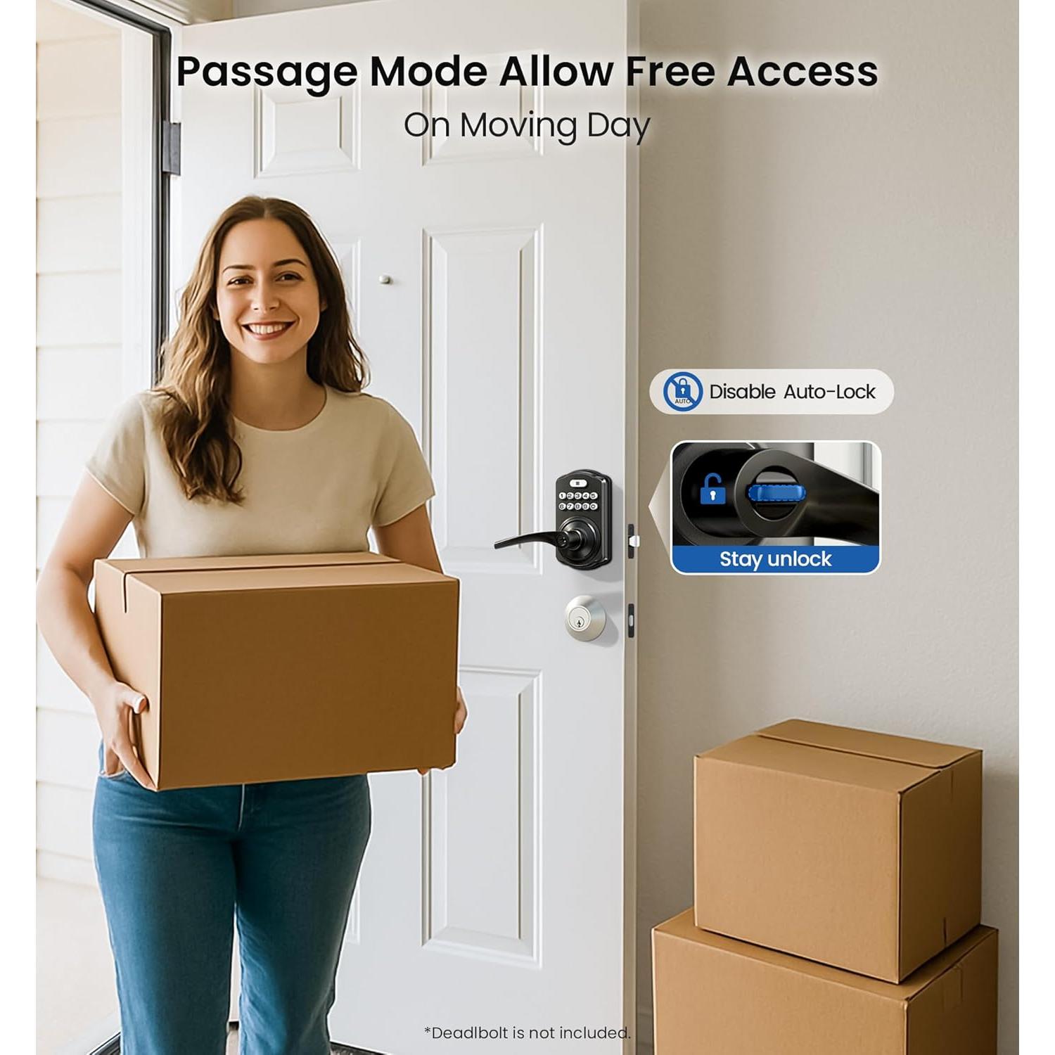 Cerradura Electrónica Veise con Teclado y Manija, Negro Mate