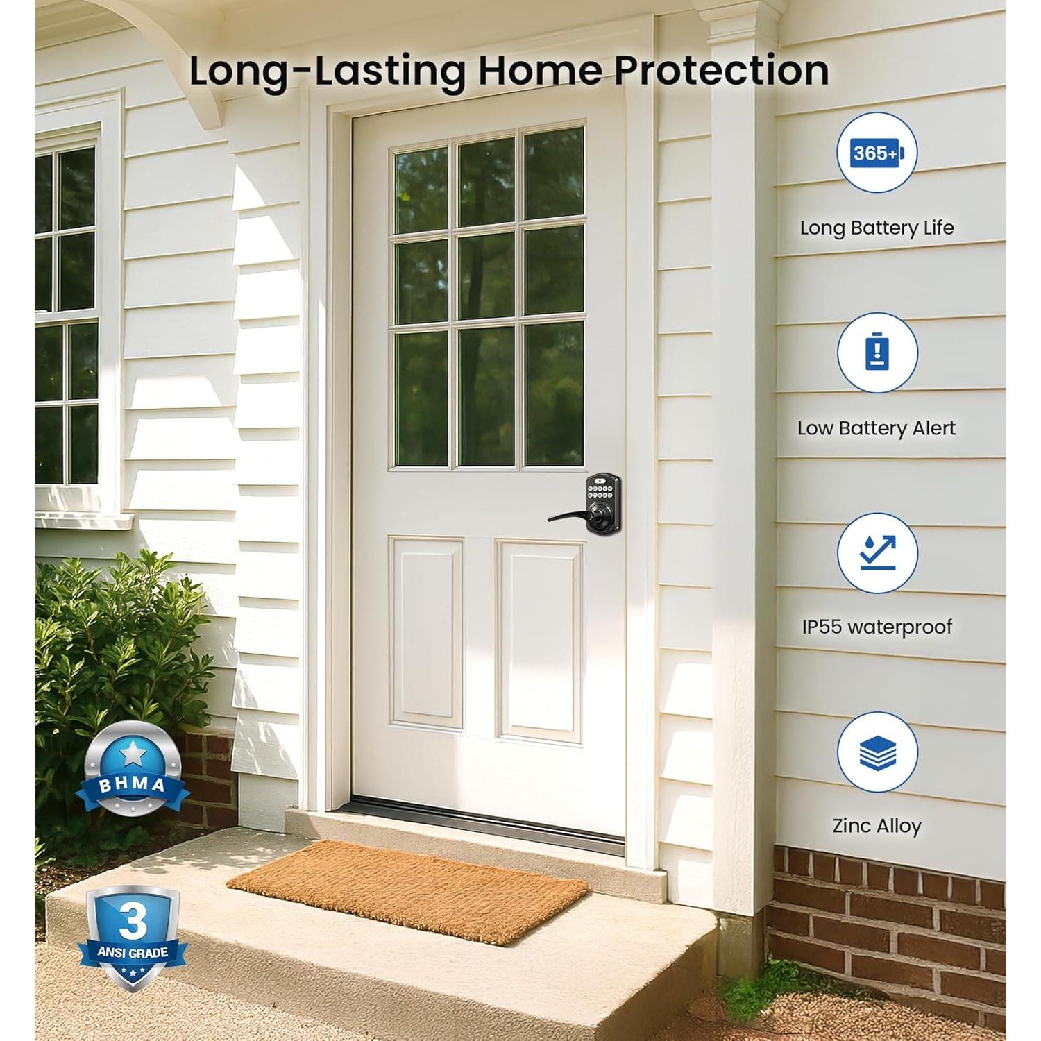 Cerradura Electrónica Veise con Teclado y Manija, Negro Mate