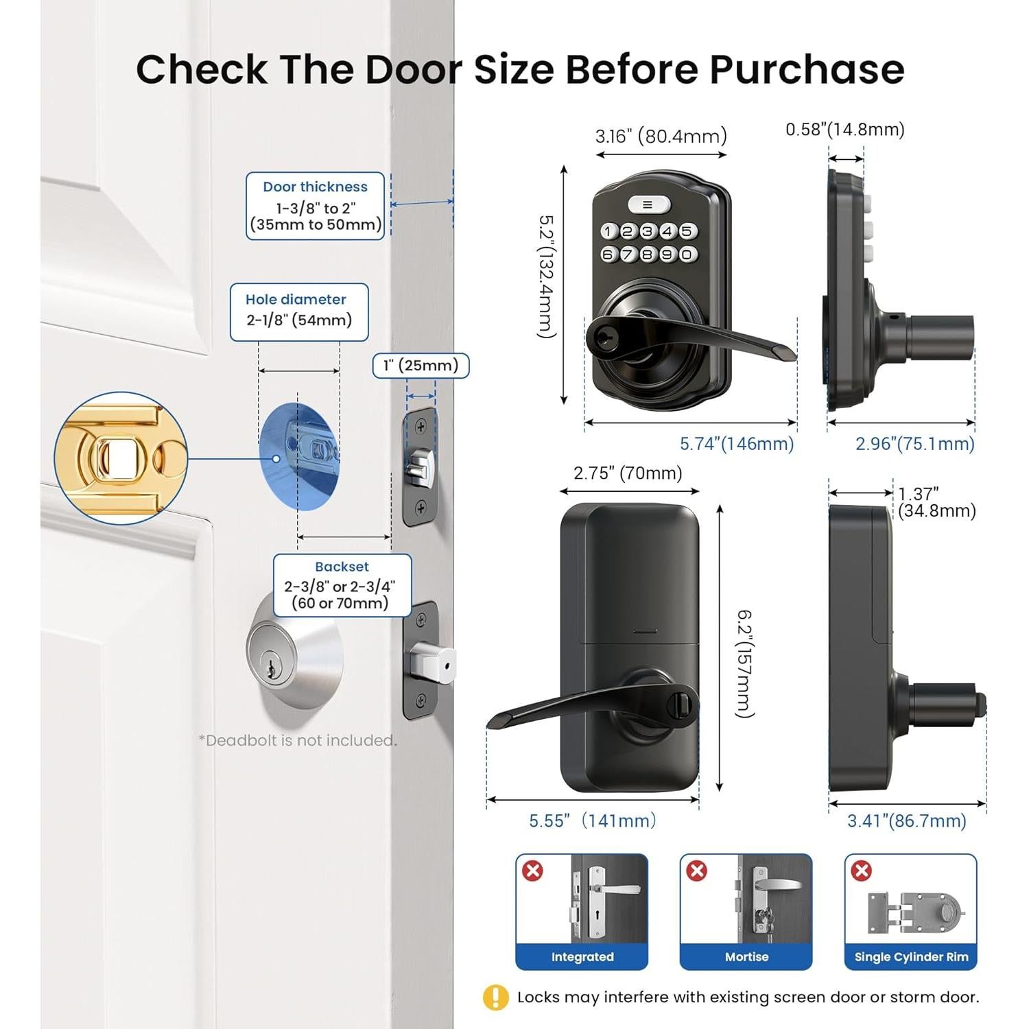 Cerradura Electrónica Veise con Teclado y Manija, Negro Mate