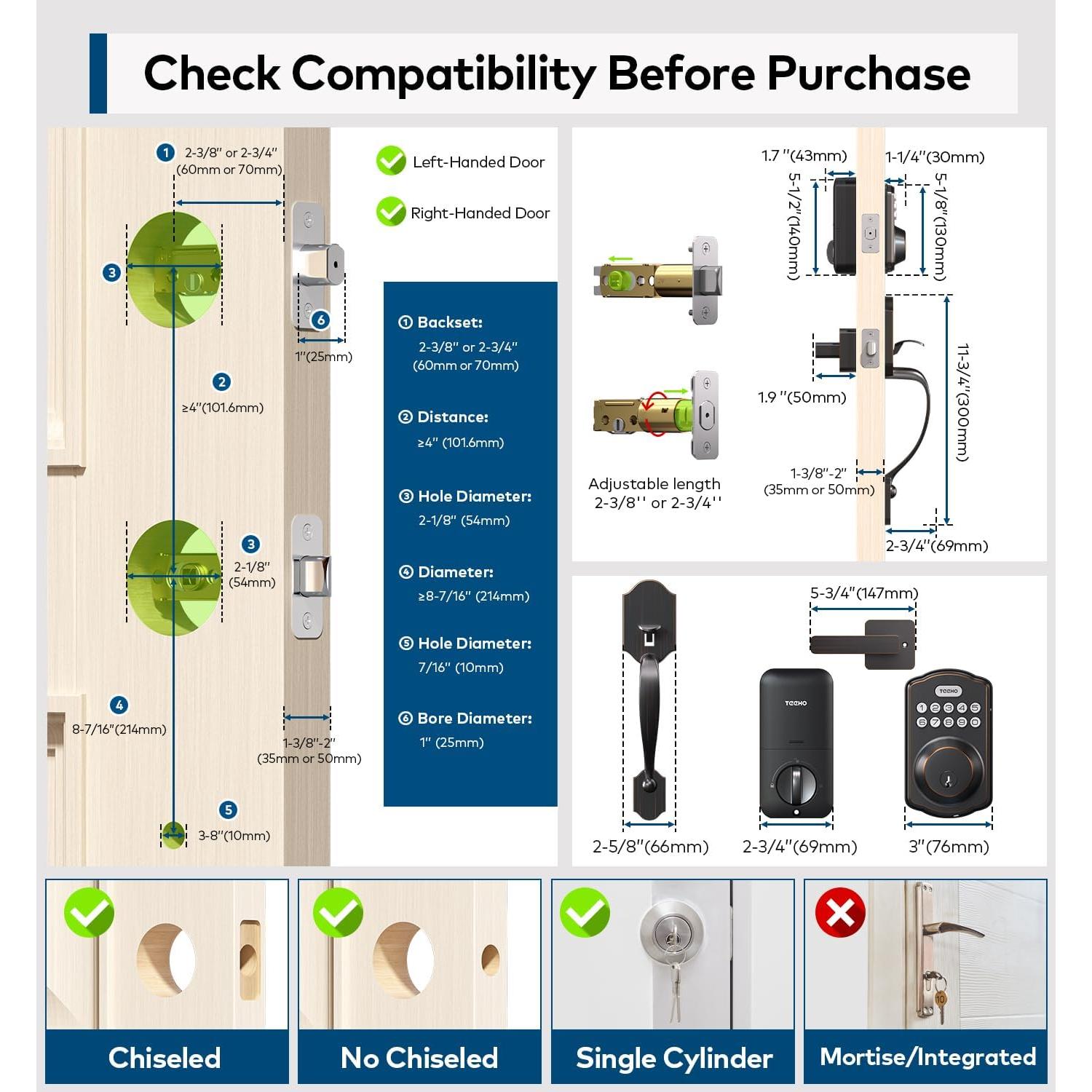 Cerradura de puerta sin llave TEEHO TK001H bronce frotado