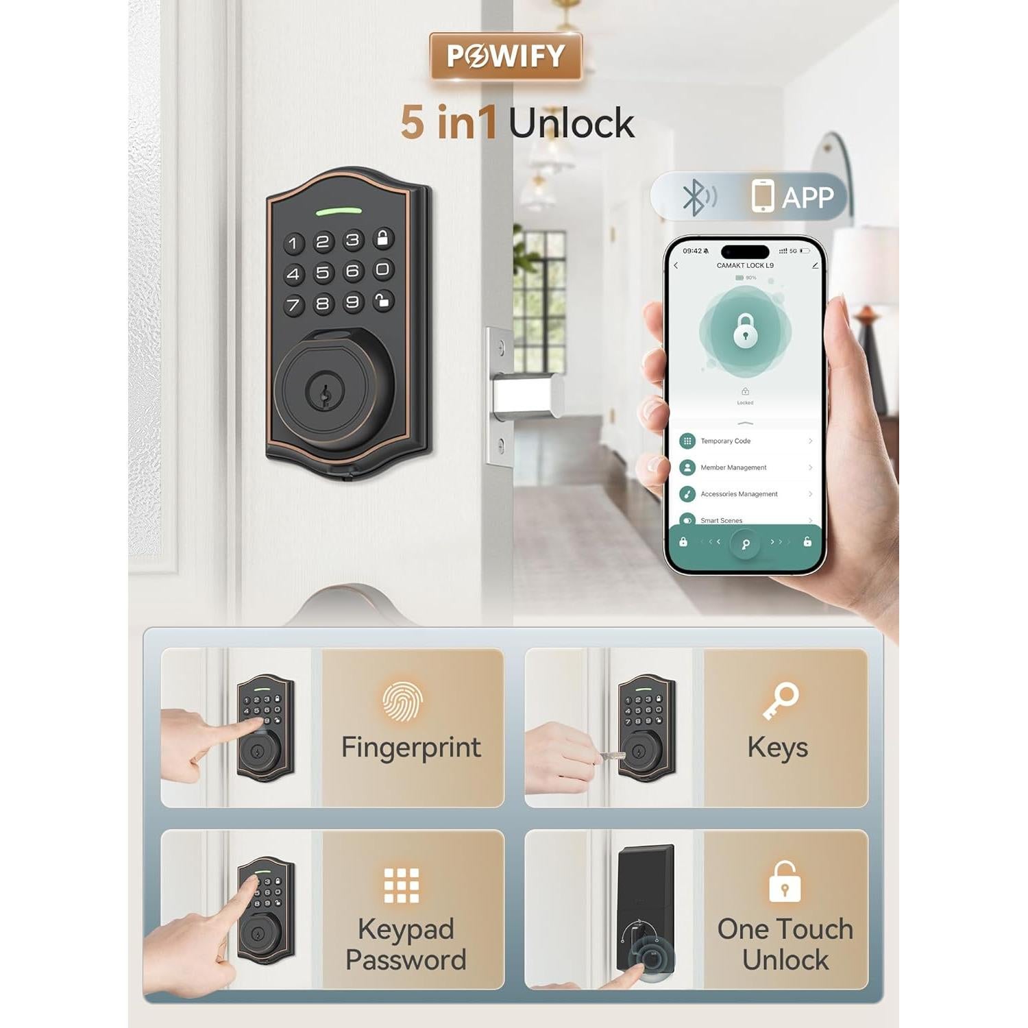 Cerradura inteligente POWIFY PO-DS05-GT1 con huella dactilar