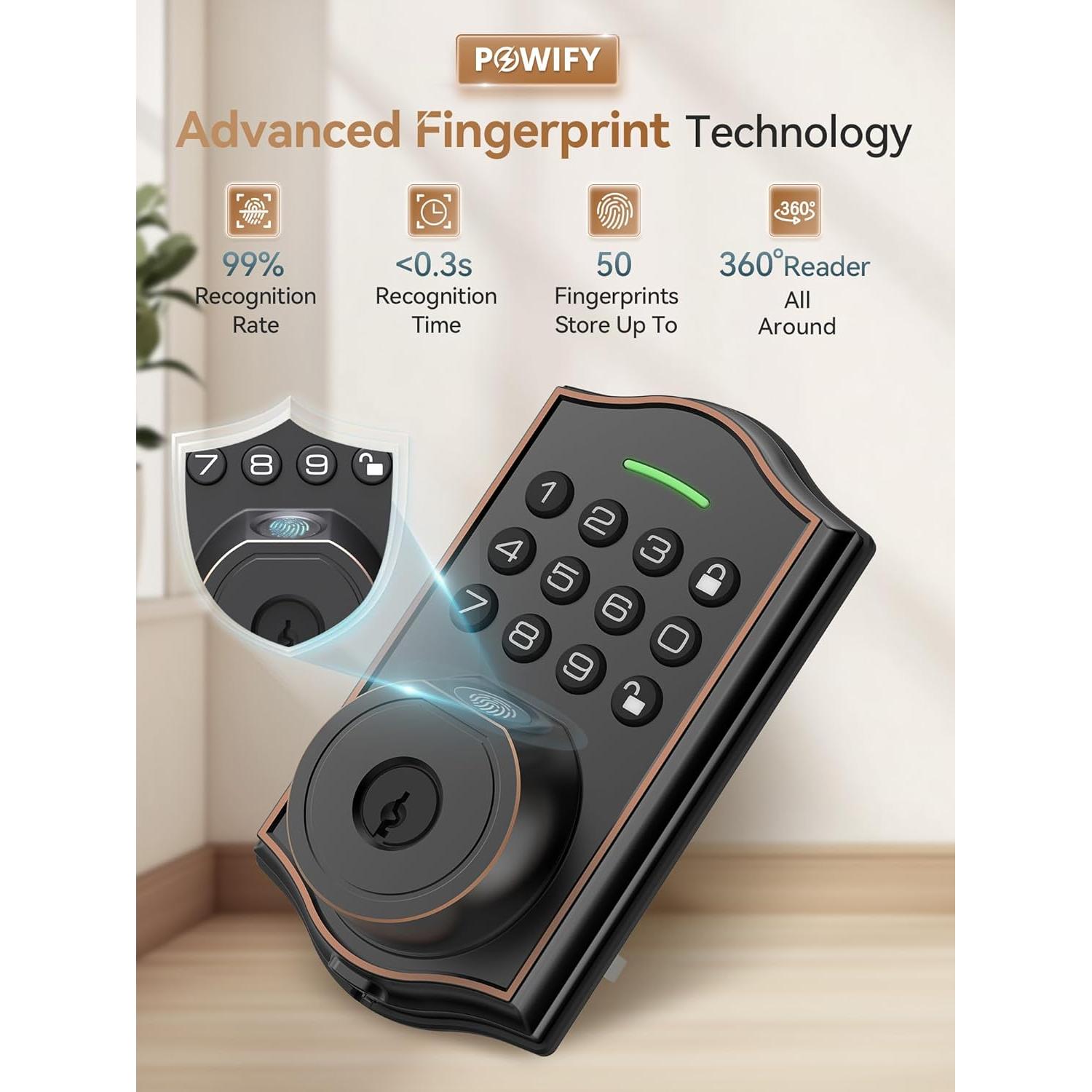 Cerradura inteligente POWIFY PO-DS05-GT1 con huella dactilar