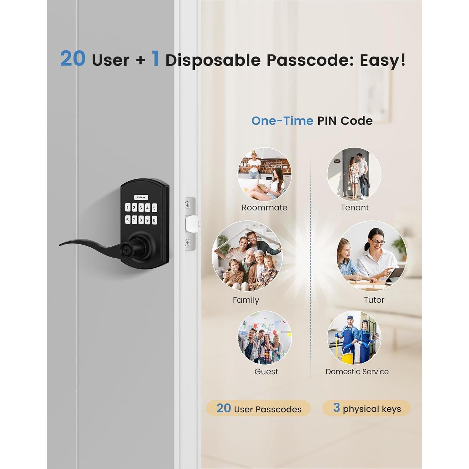 Cerradura Inteligente Hidalife HL-300L Teclado Negro Mate