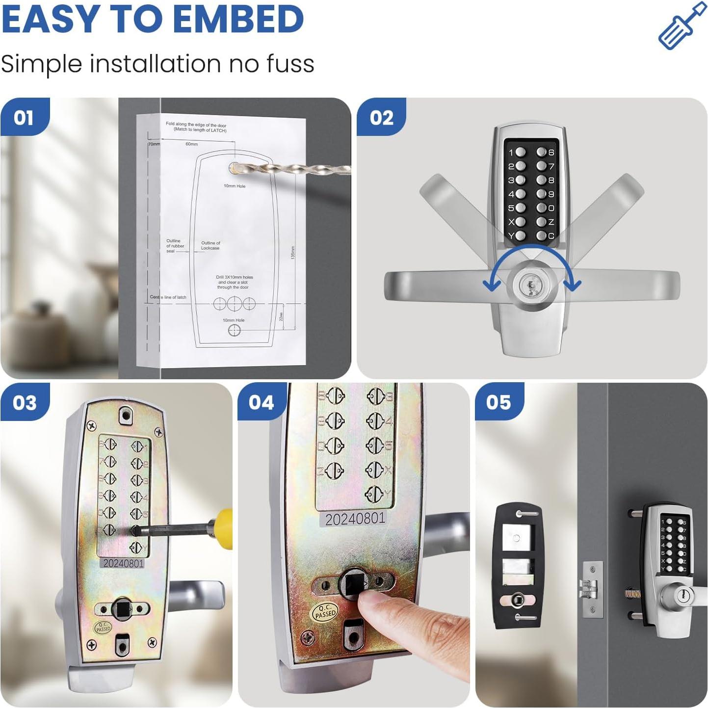 Cerradura de puerta LVOZ 6 sin llave, mecánica, acero inoxidable