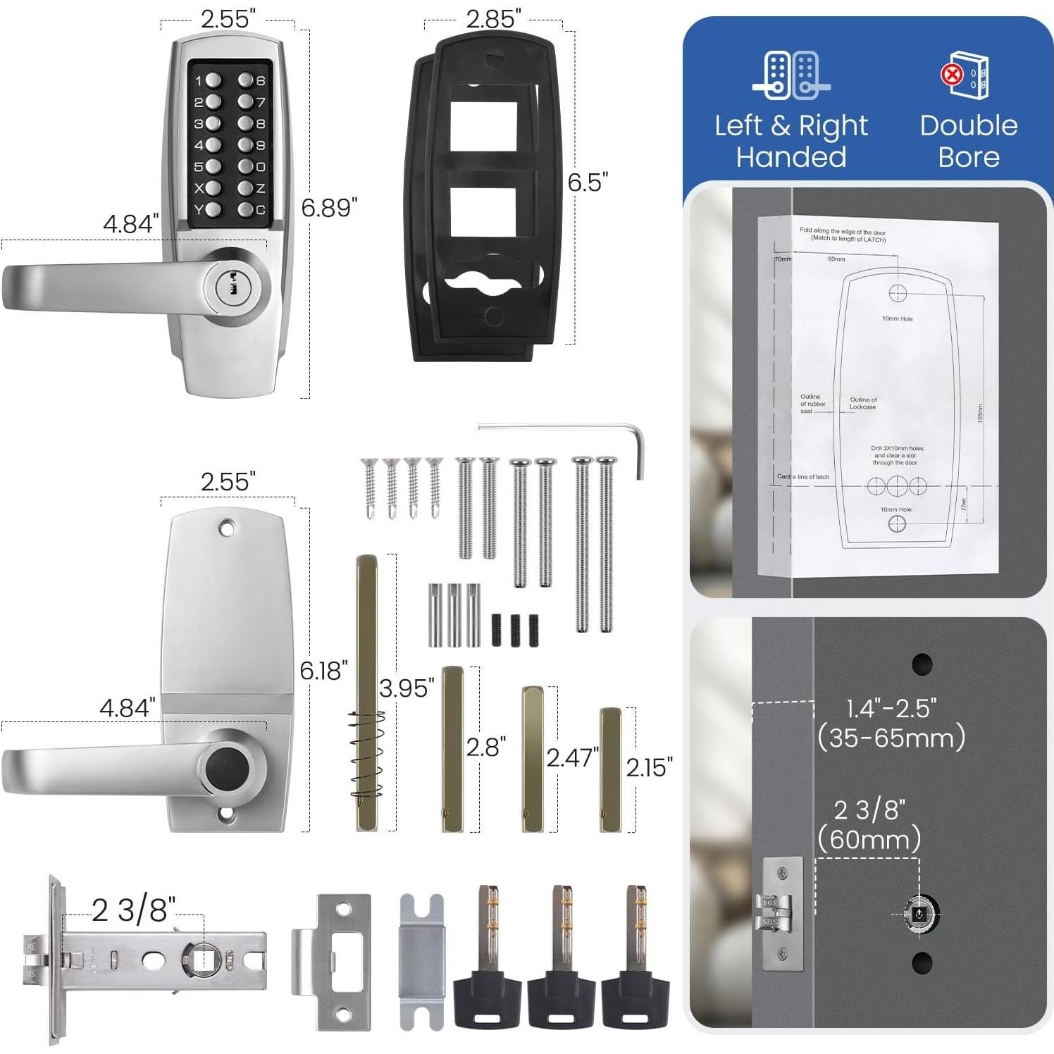 Cerradura de puerta LVOZ 6 sin llave, mecánica, acero inoxidable