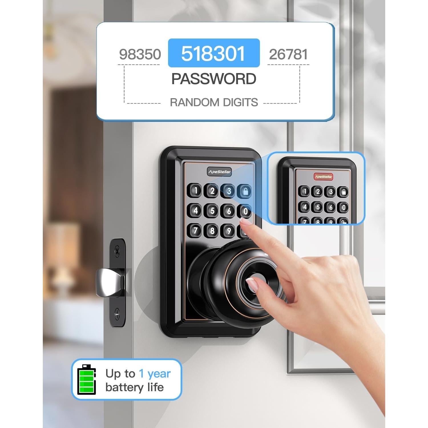 Cerradura de Puerta Sin Llave ApeStellar AS-DK-ORB Bronce