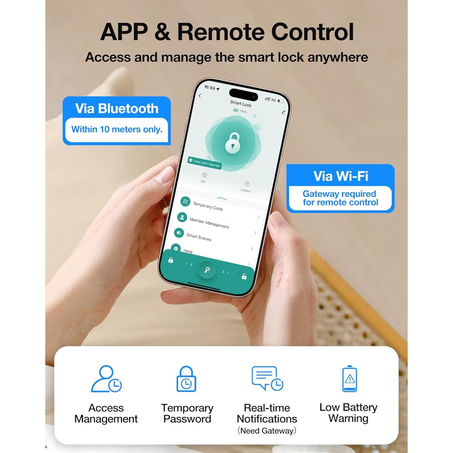 Cerradura Inteligente SohoTeco F2228 con Huella Dactilar y App