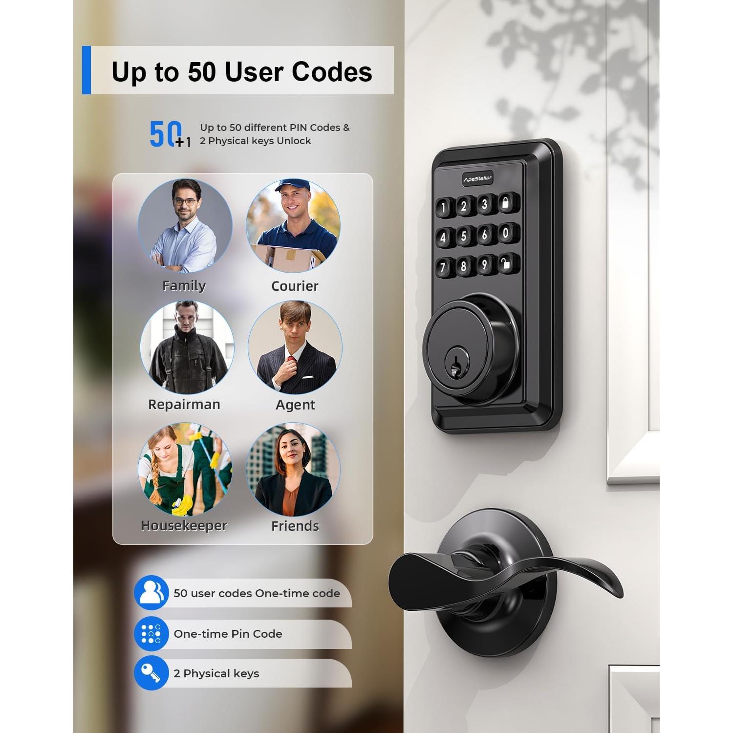 Cerradura Electrónica Sin Llave ApeStellar AS-DL01 - Teclado, 2 Manijas, Bloqueo Automático