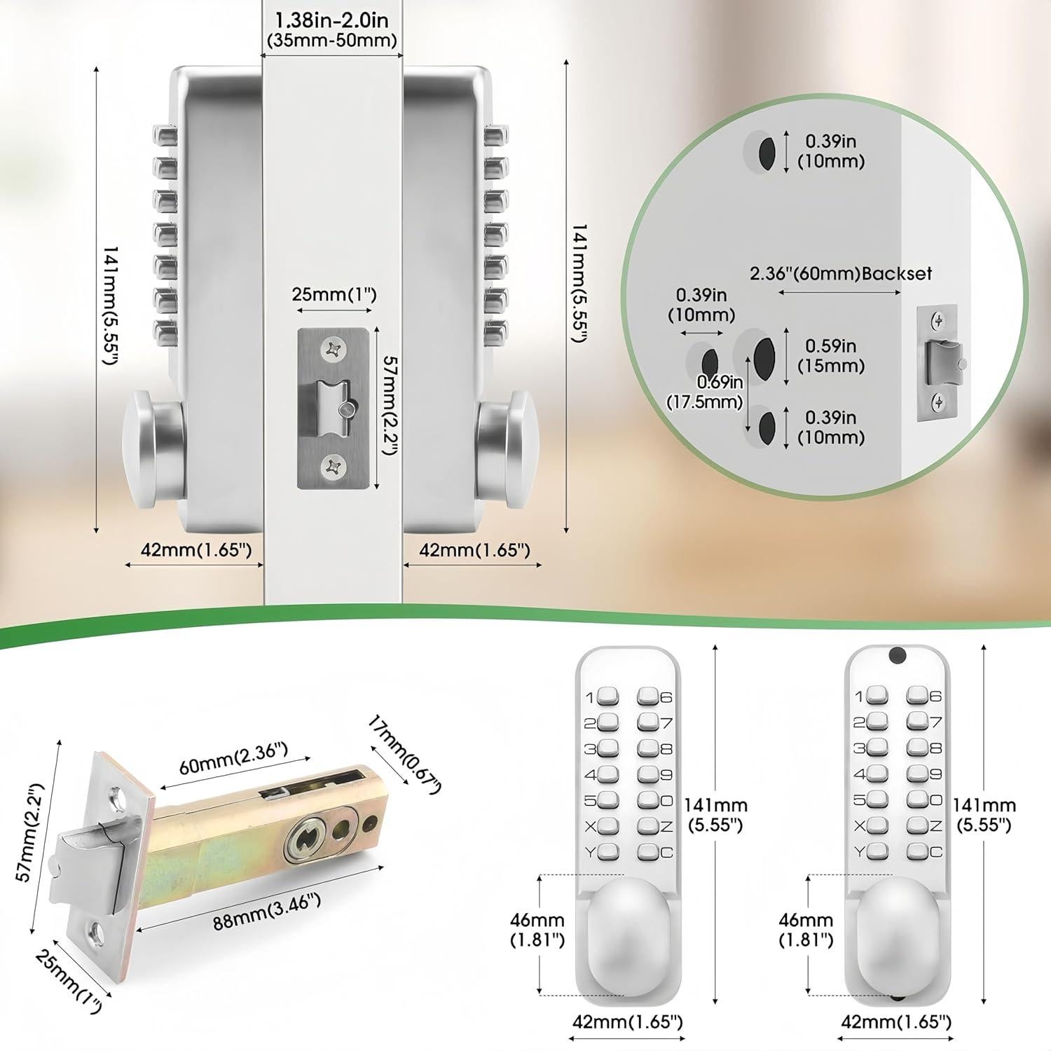 Cerradura de Entrada Sin Llave Mecánica ANNFUZ Cromo Perla