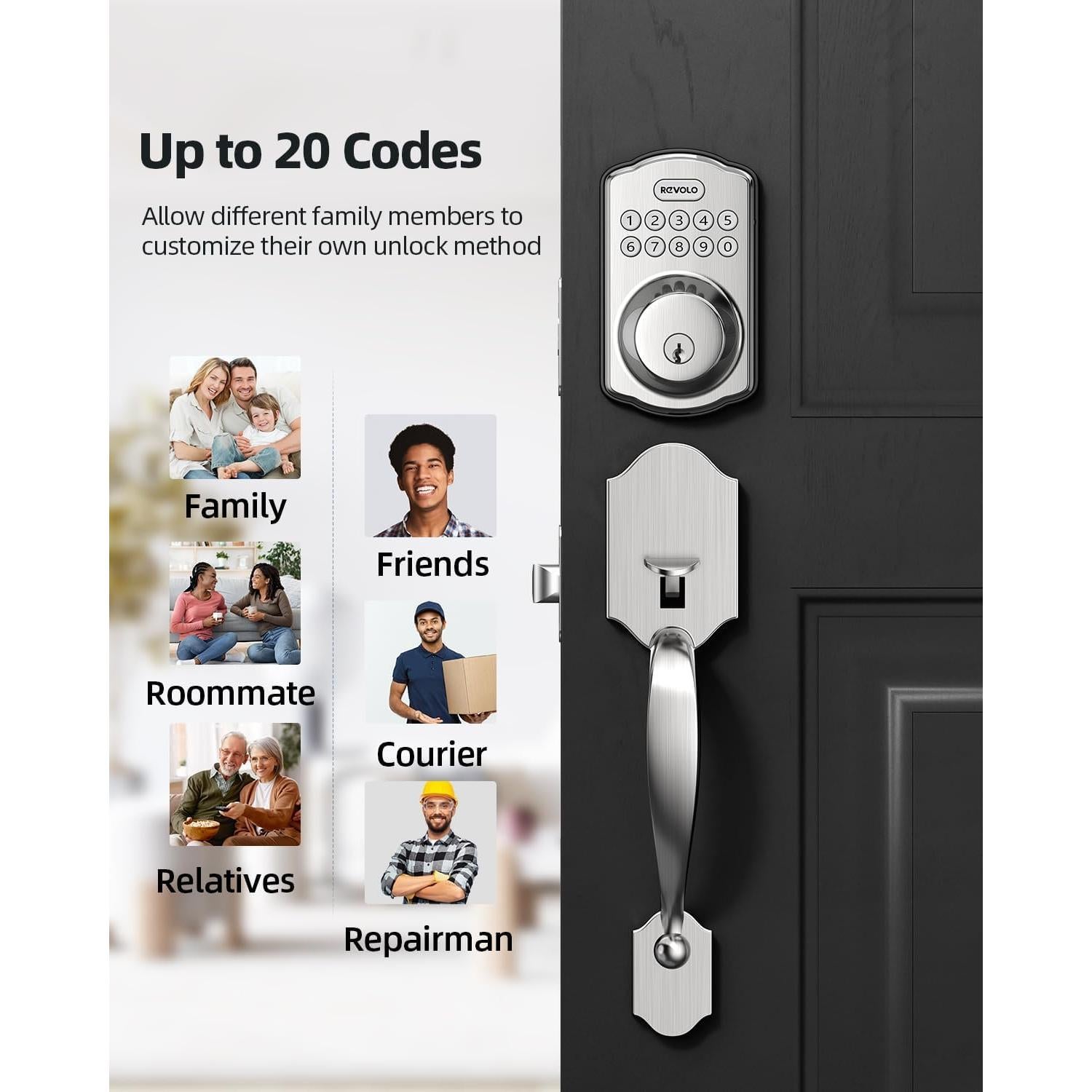 Cerradura Electrónica Revolo RE001 con Teclado y Manija - Níquel Satinado