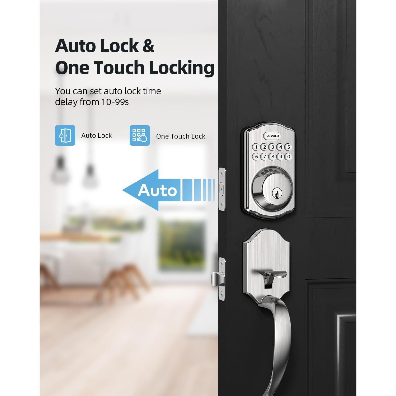 Cerradura Electrónica Revolo RE001 con Teclado y Manija - Níquel Satinado