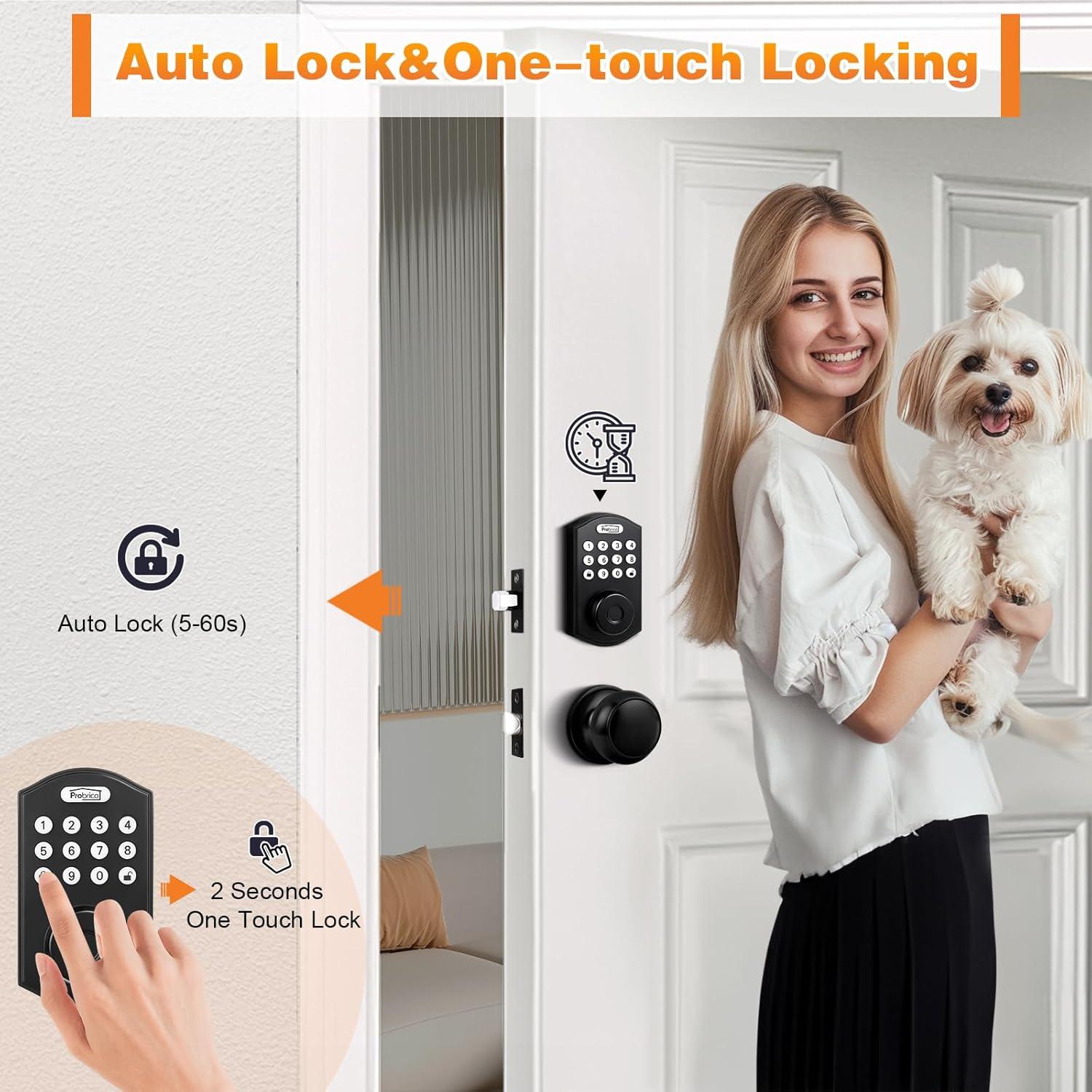 Cerradura Inteligente Probrico Sin Llave con Pomo Negro