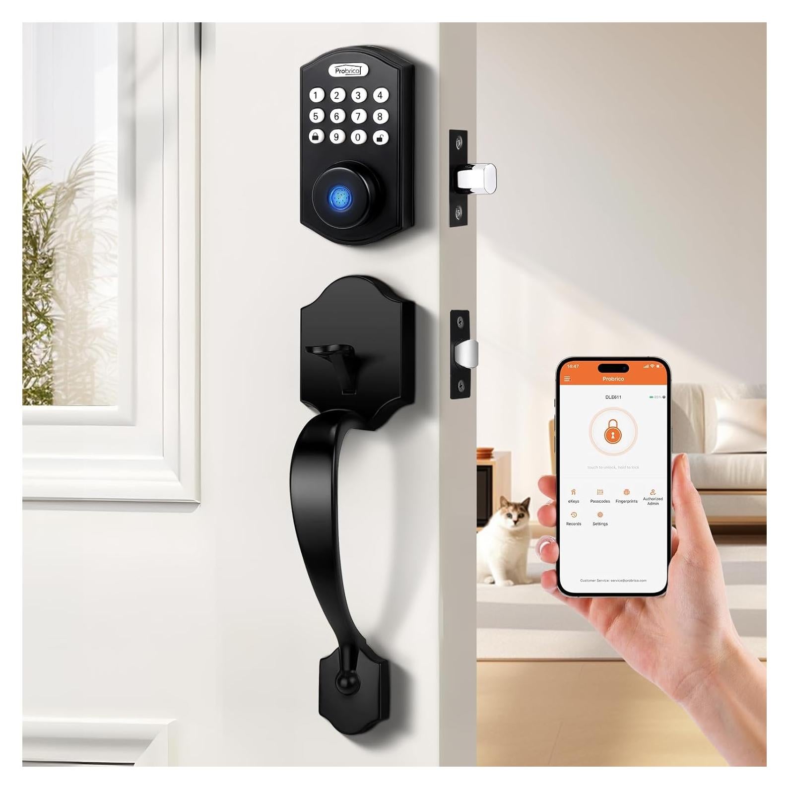 Cerradura Inteligente Probrico con Huella Dactilar y App, Negro