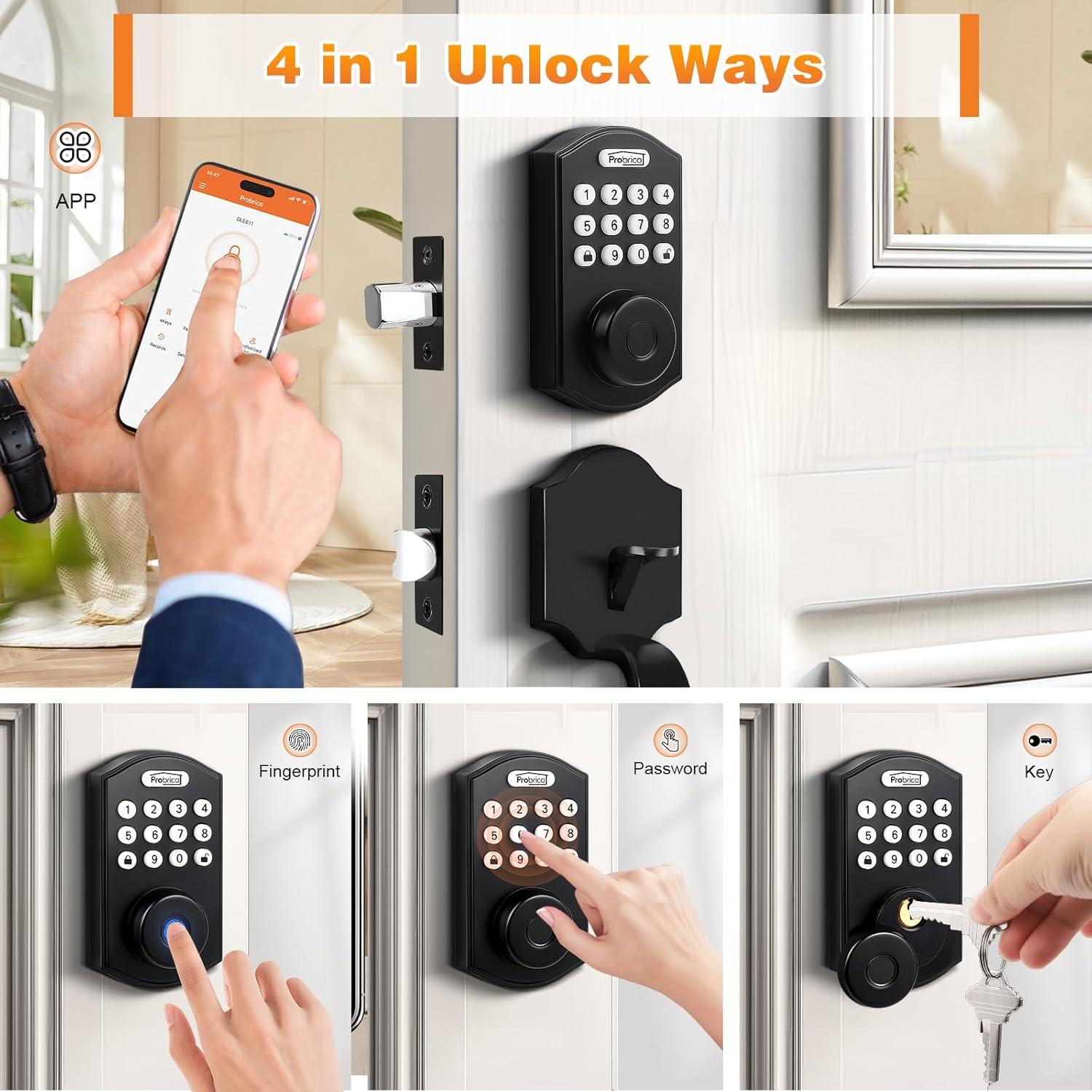 Cerradura Inteligente Probrico con Huella Dactilar y App, Negro