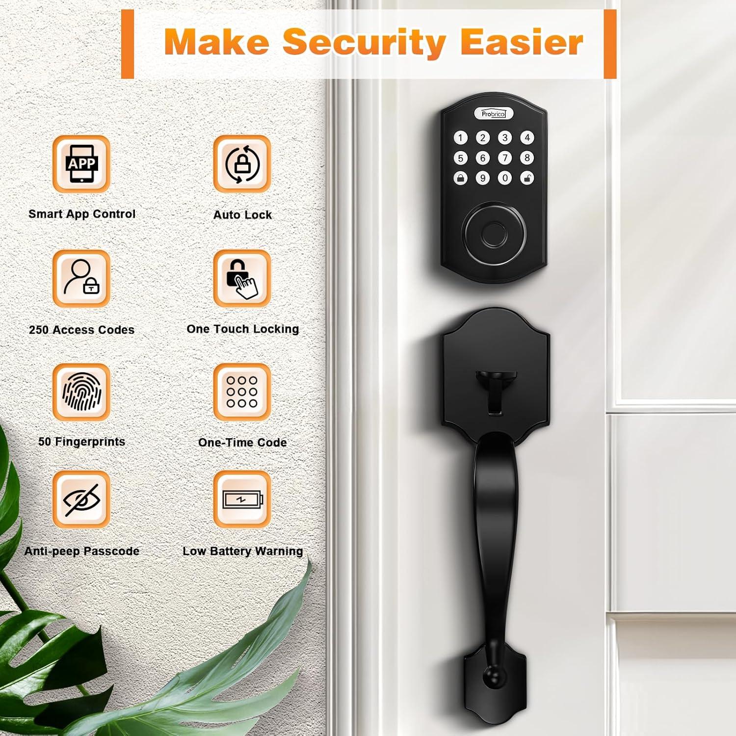 Cerradura Inteligente Probrico con Huella Dactilar y App, Negro