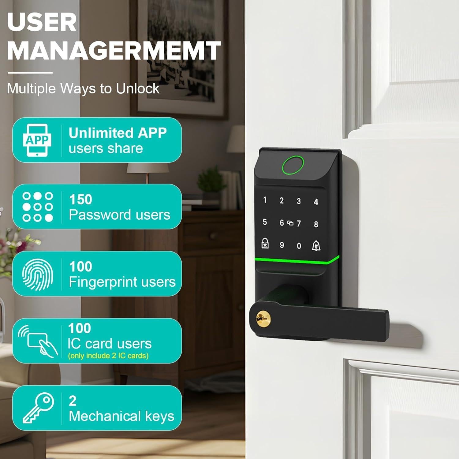 Cerradura Inteligente Mutak HS0000 Digital Biométrica 6 en 1