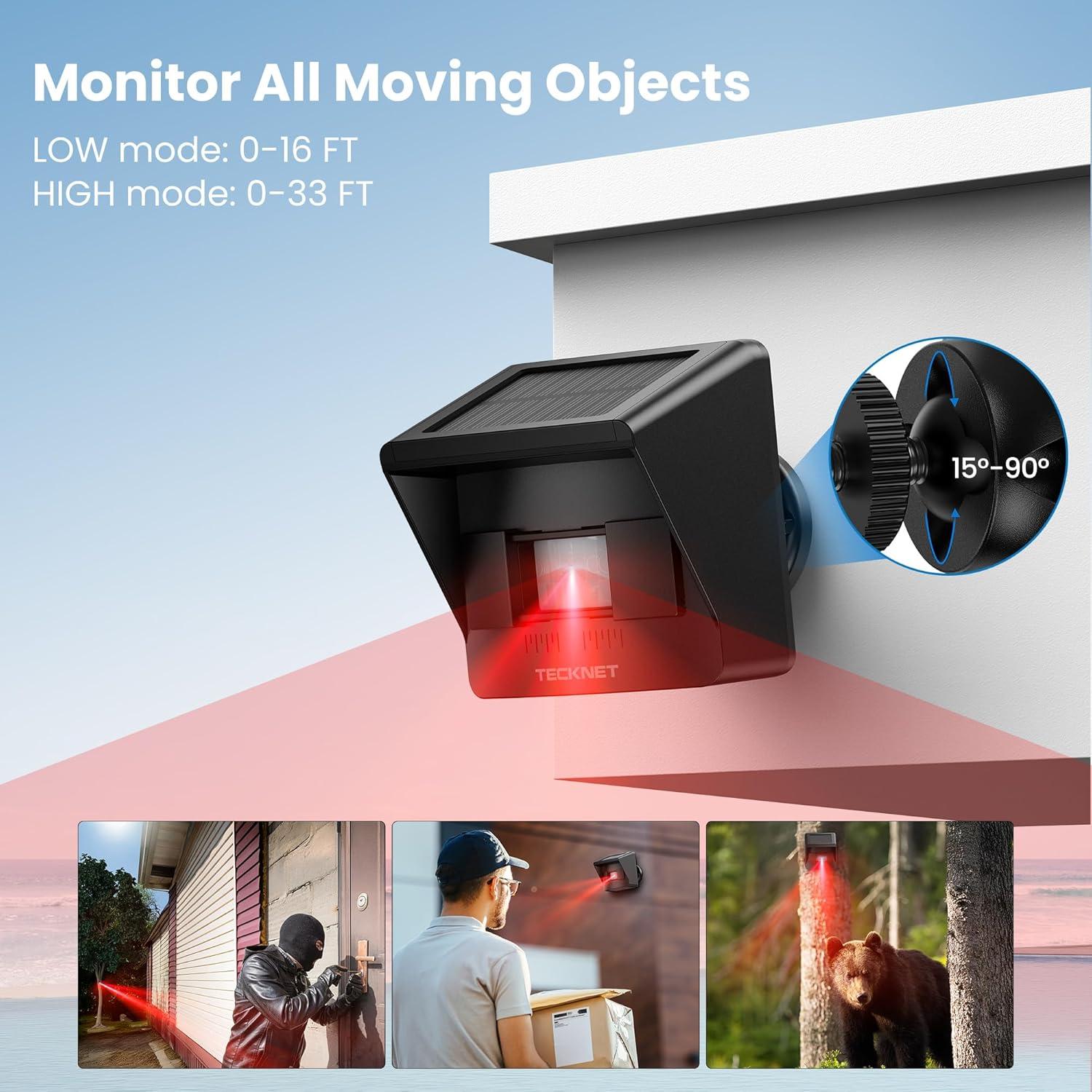 Alarma Inalámbrica Solar Tecknet EMD01001BA01 con Sensor de Movimiento