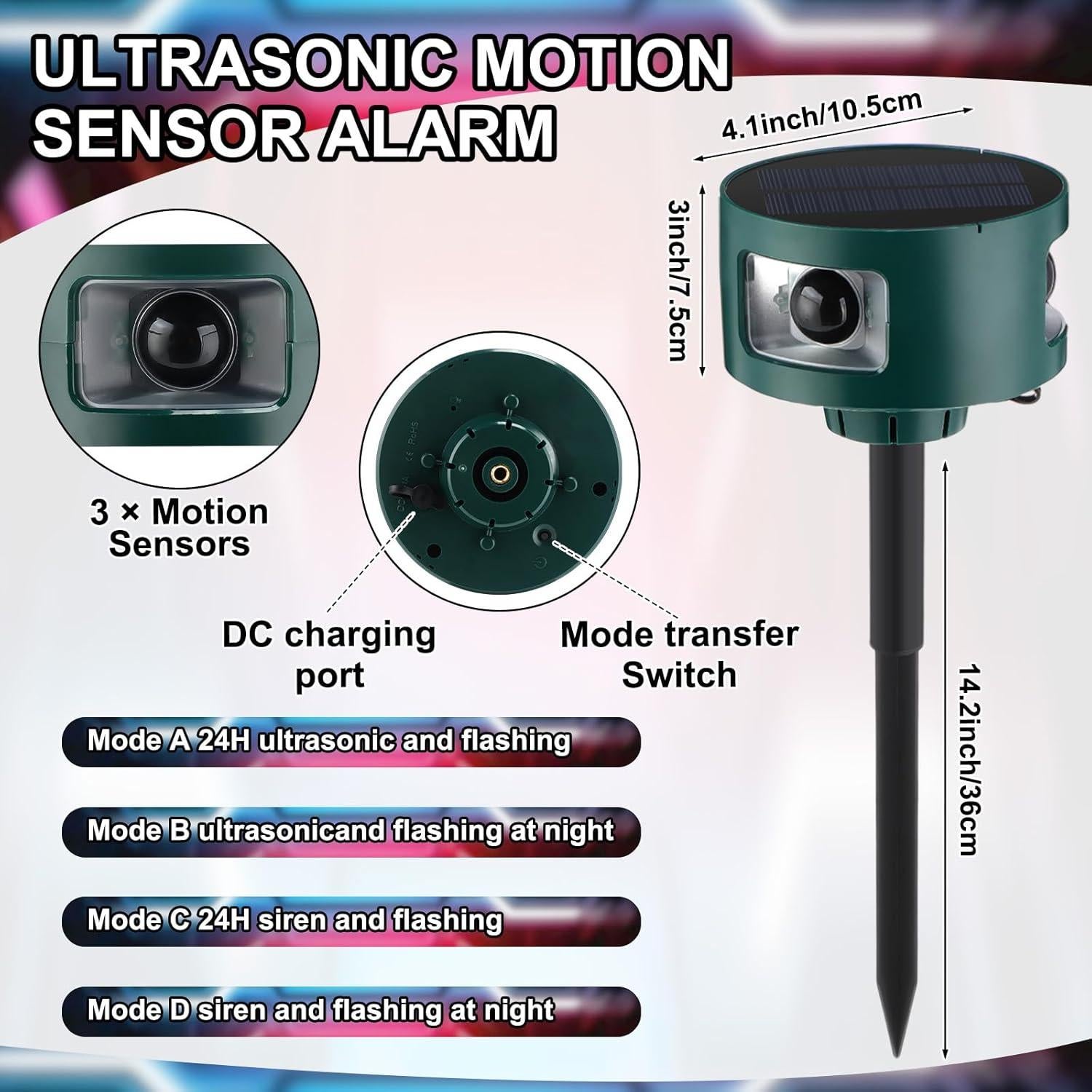 Alarma Solar Exterior Qualirey con Sensor de Movimiento 129dB