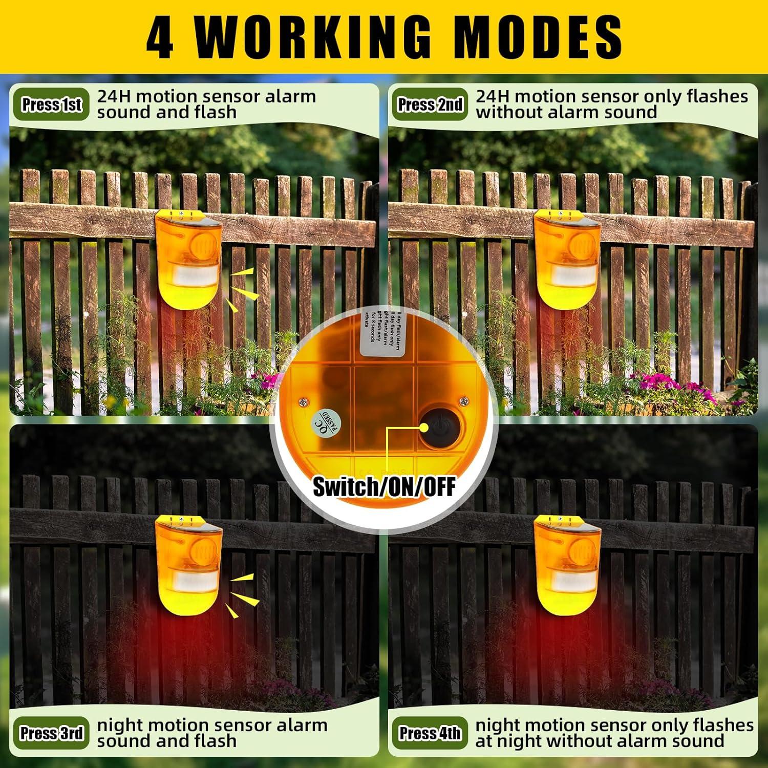 Qualirey 4 Alarmas de Sensor de Movimiento Solar con Luz Roja