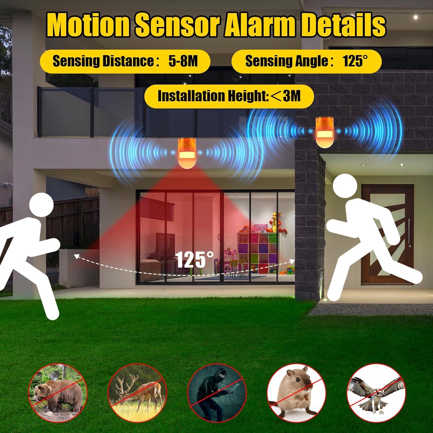 Qualirey 4 Alarmas de Sensor de Movimiento Solar con Luz Roja