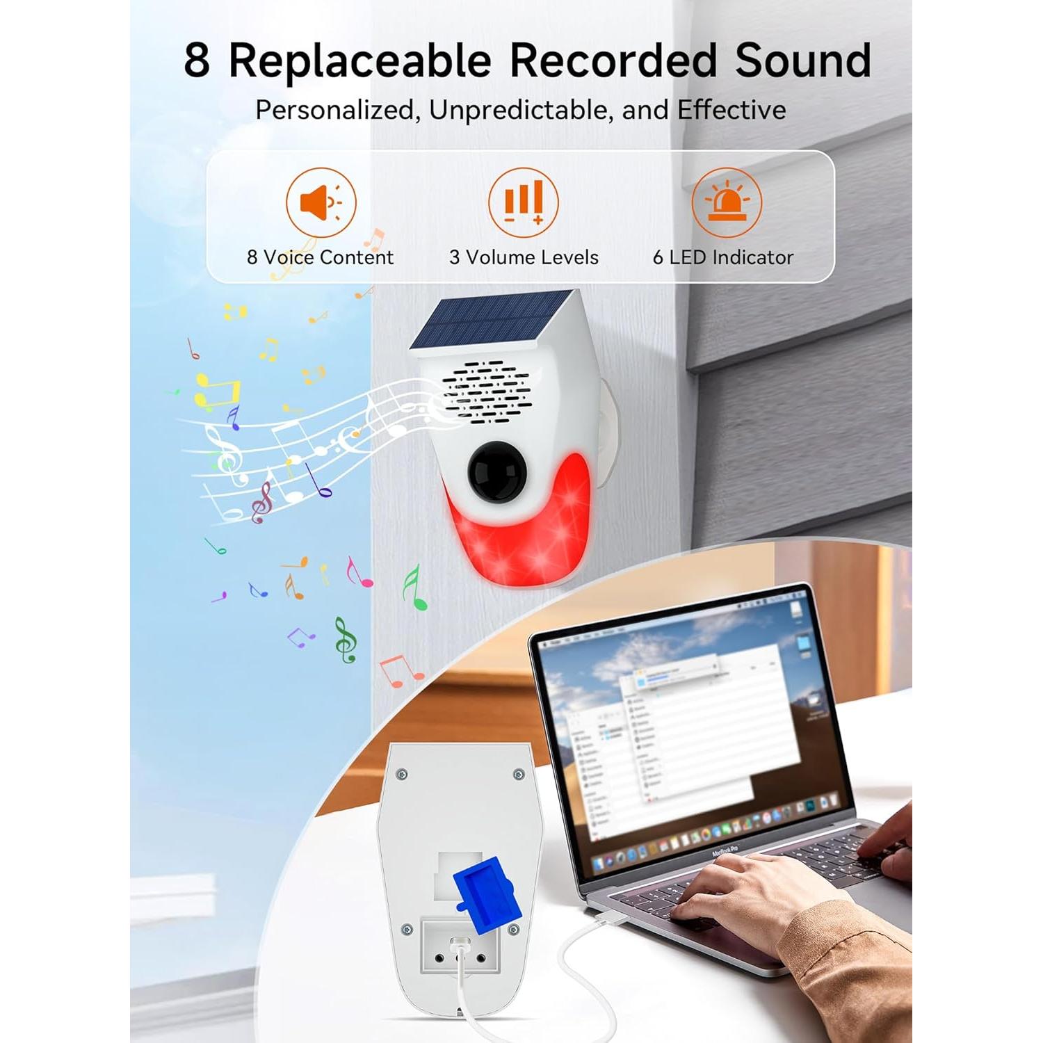 Alarma de Movimiento Solar PILSAMAS 120dB con Grabaciones Personalizadas