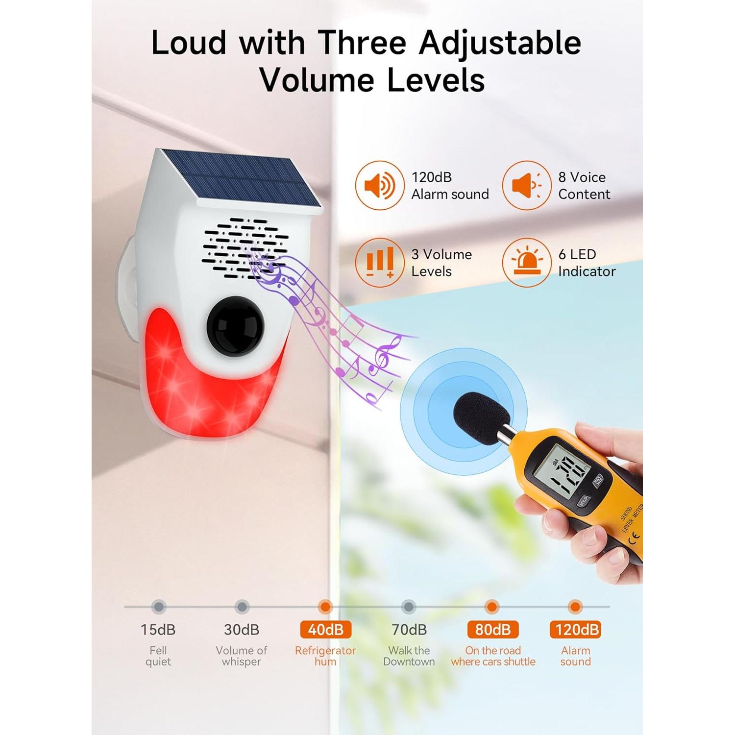 Alarma de Movimiento Solar PILSAMAS 120dB con Grabaciones Personalizadas