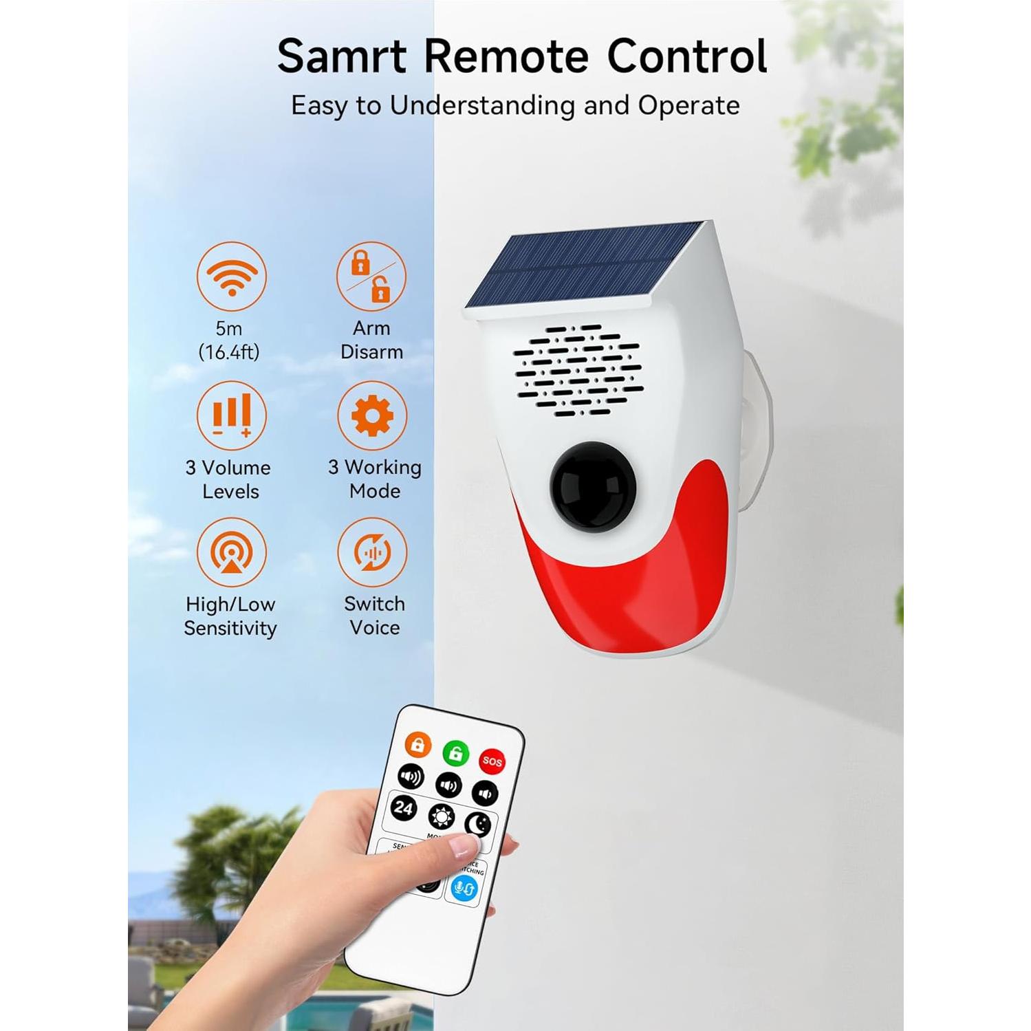 Alarma de Movimiento Solar PILSAMAS 120dB con Grabaciones Personalizadas