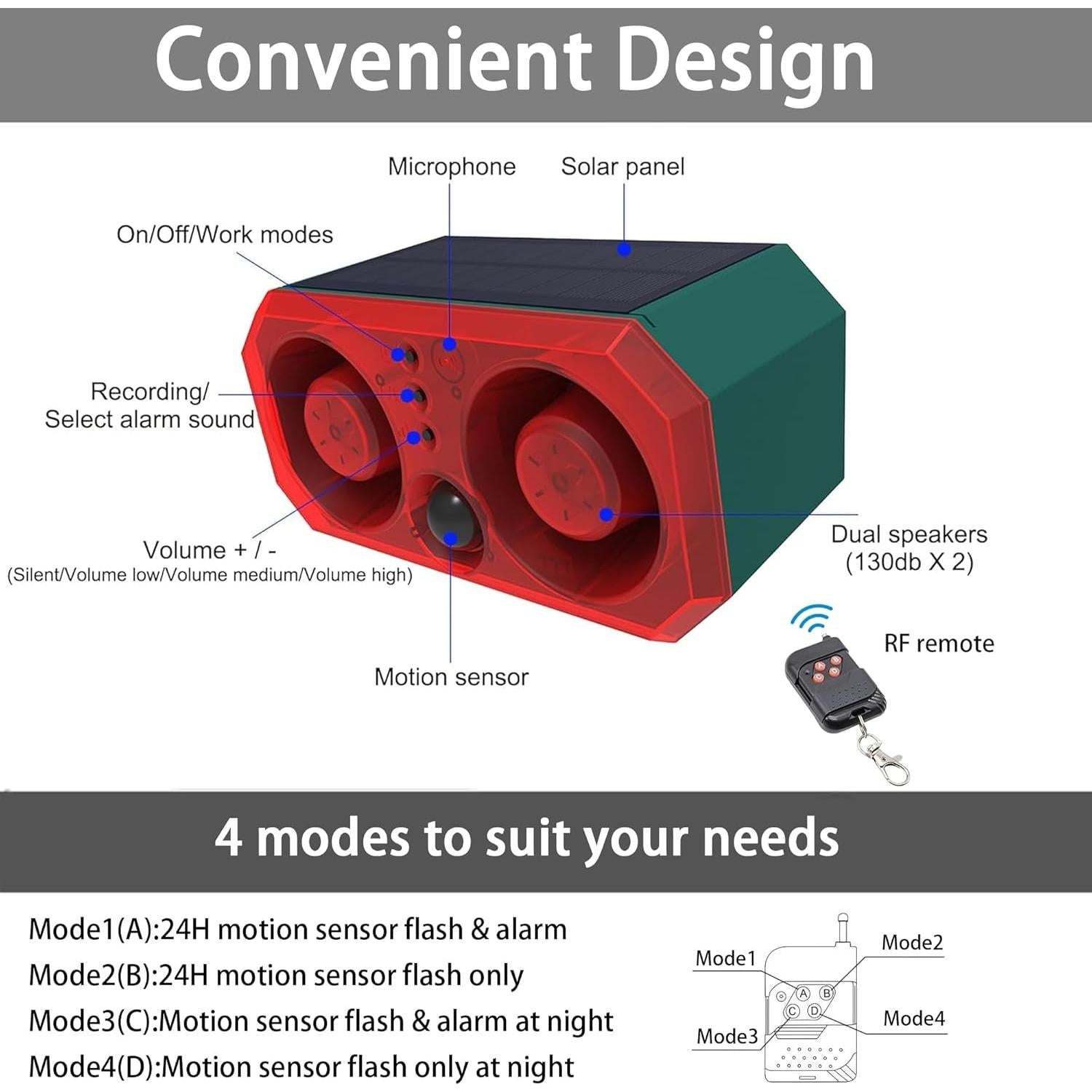 Detector de Movimiento Solar ROYELLE con Sirena y Control Remoto