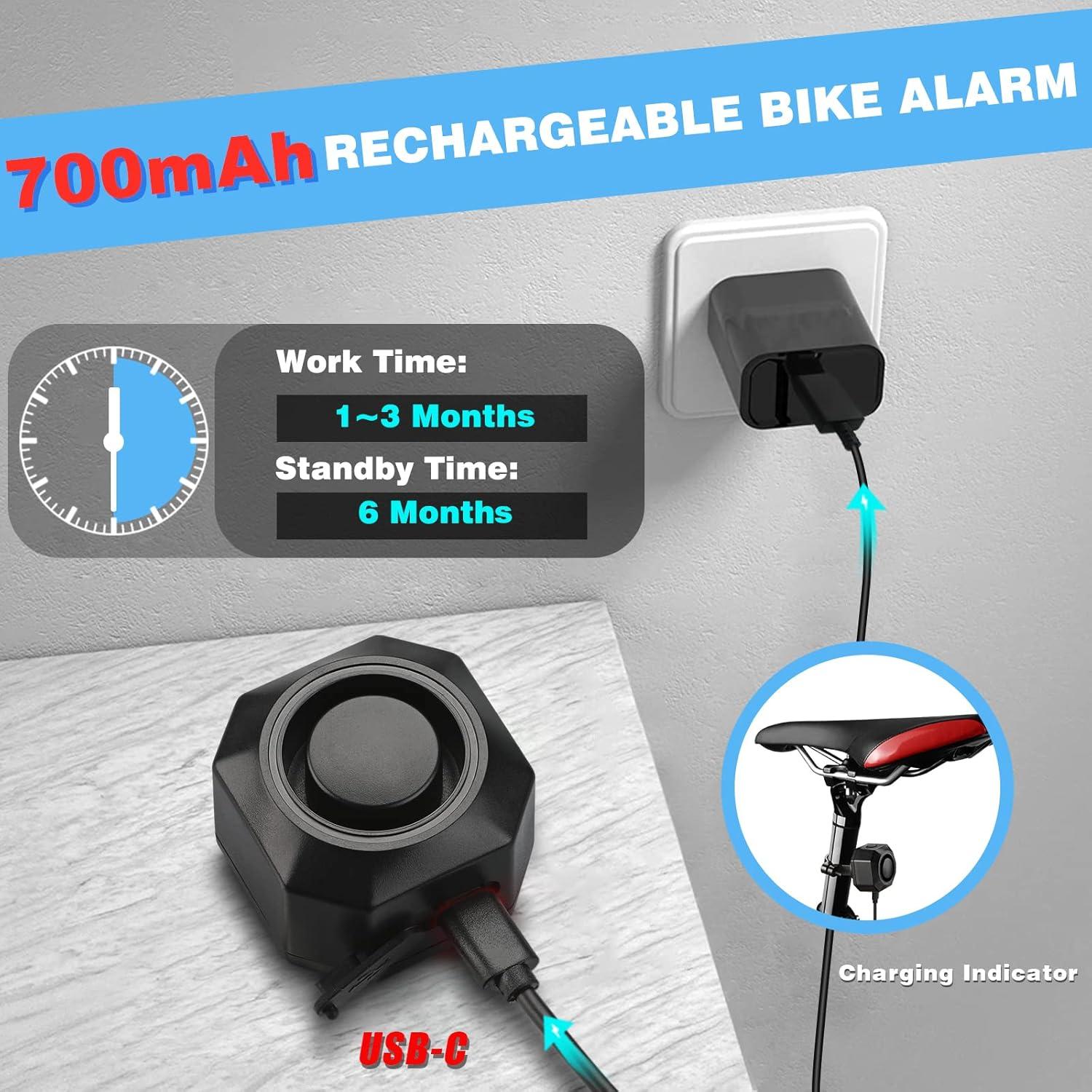 Alarma de Bicicleta WSDCAM Recargable USB 110dB Impermeable