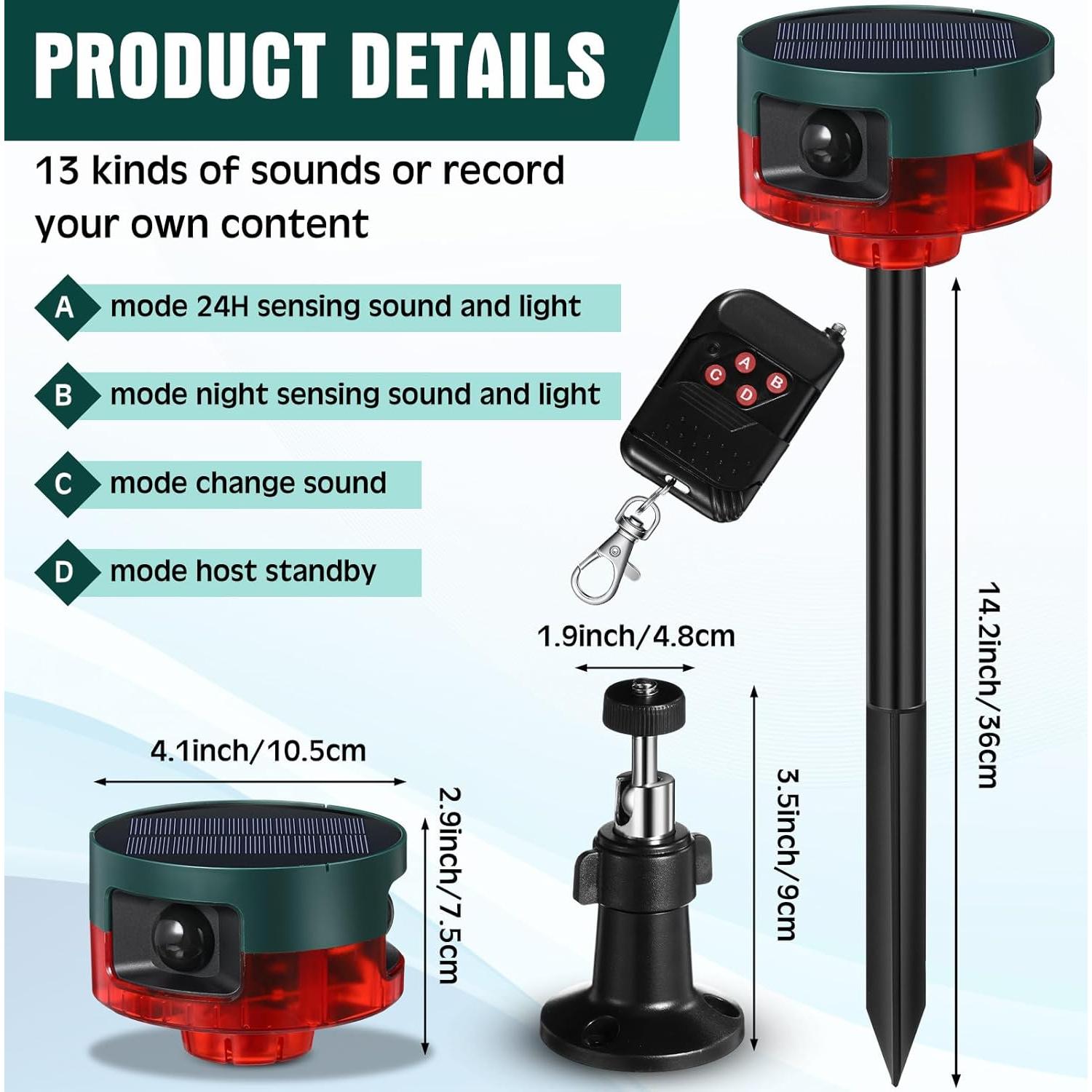 Alarma Solar Exterior Qualirey con Sensor de Movimiento 4 Pack