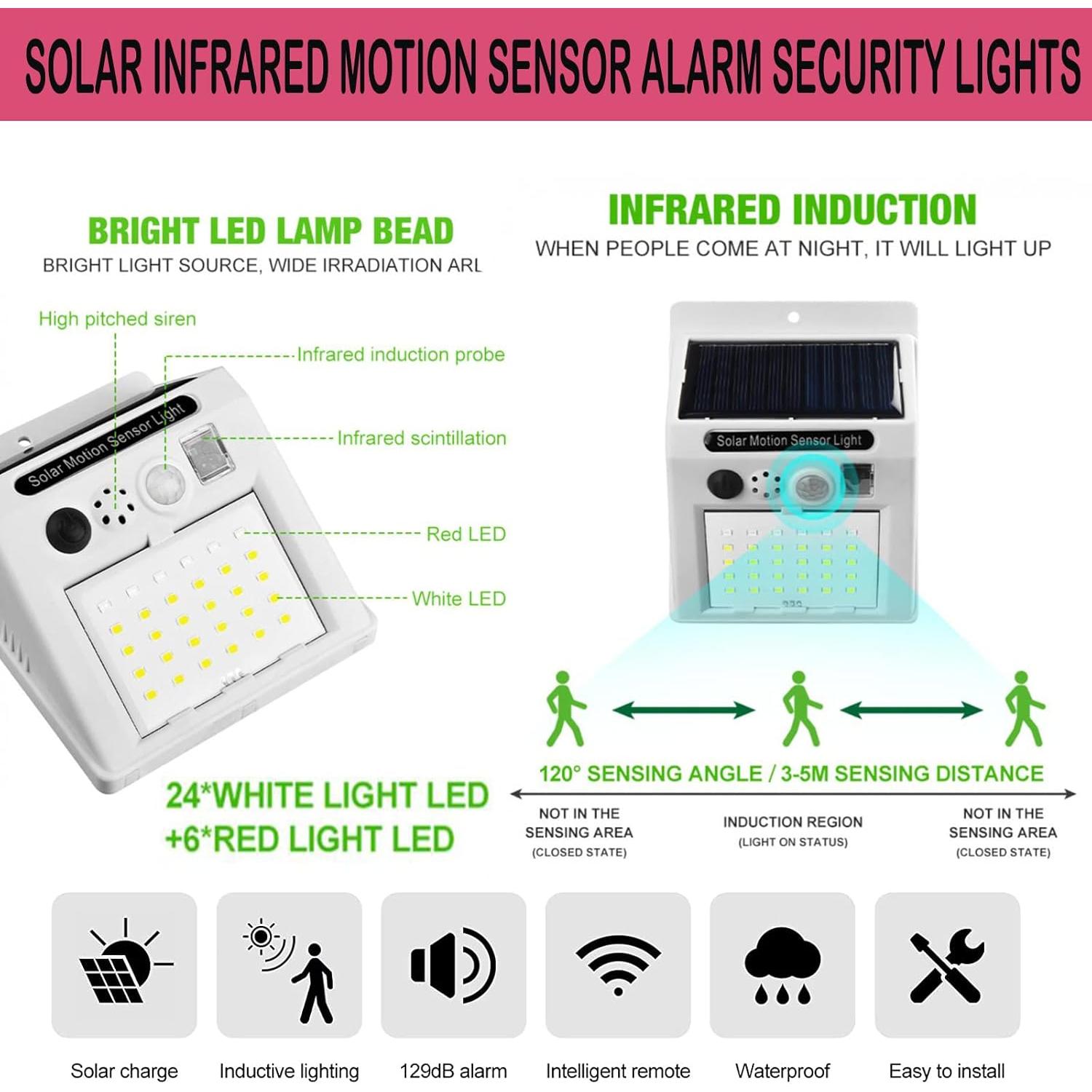 Luz de Seguridad Solar con Alarma Sonora WONFAST 2PCS LED