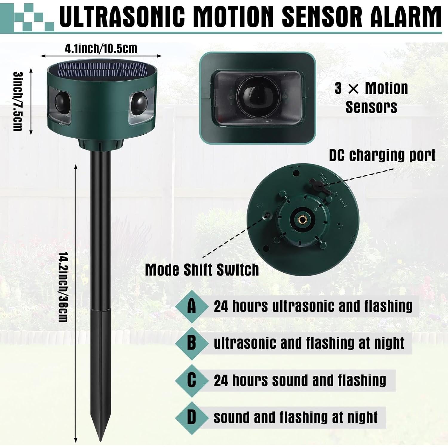 Qualirey Alarma de Movimiento Solar Infrarroja 4 Piezas 129db