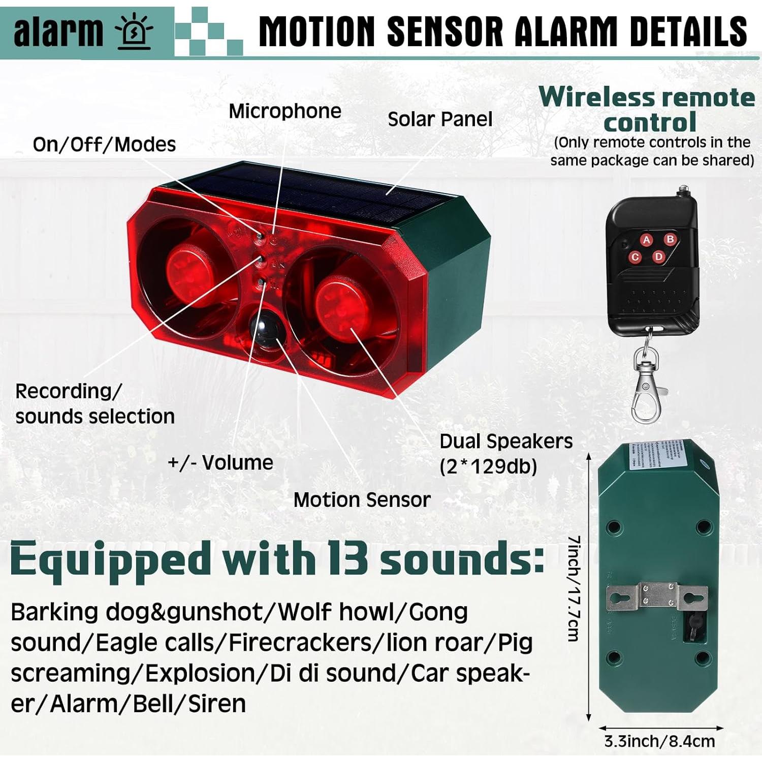 Qualirey Alarma de Movimiento Solar Infrarroja 4 Piezas 129db