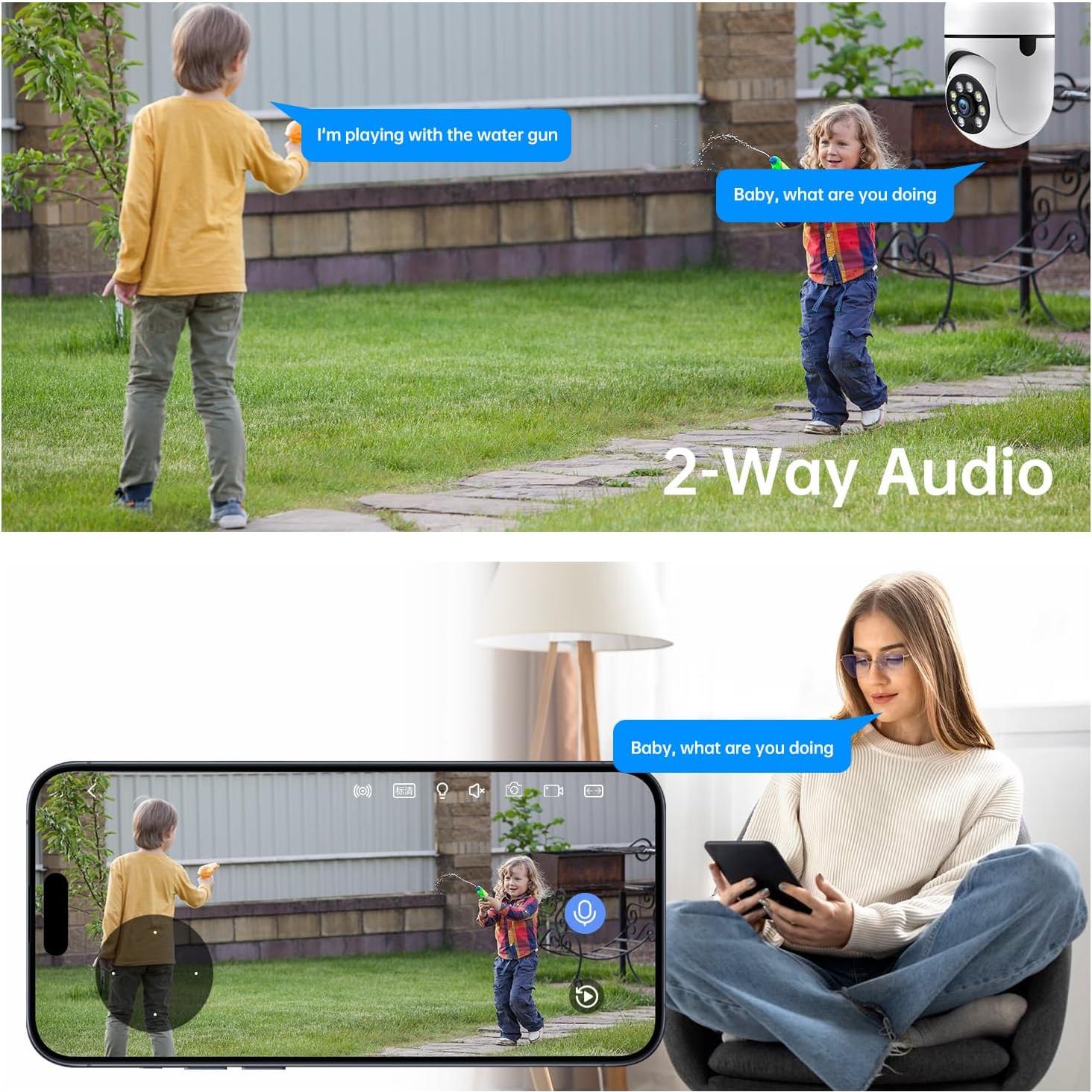 Cámara de Seguridad Bombilla JWQPO 2K WiFi Doble Banda 5G/2.4G