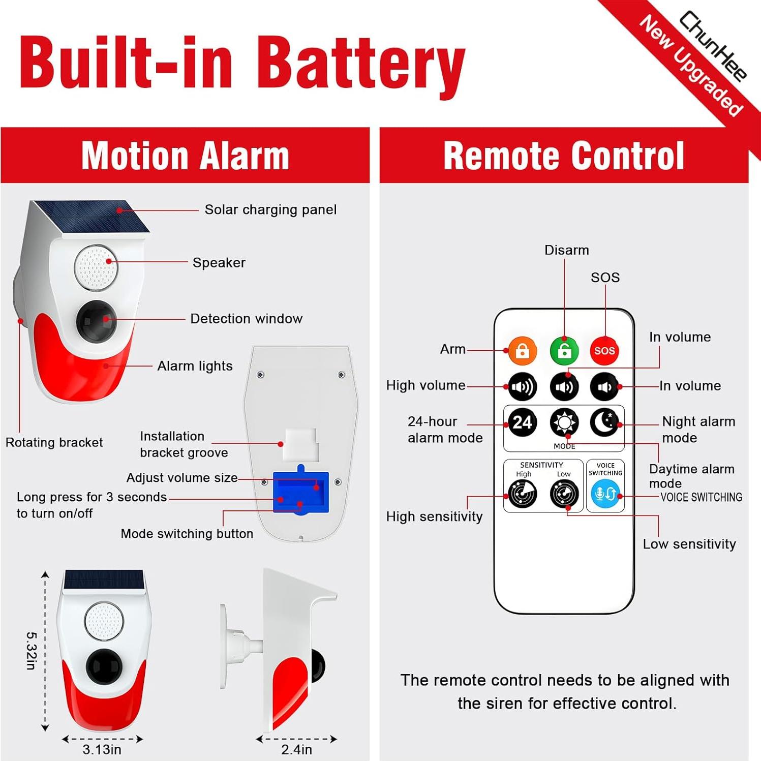 Alarma Solar Exterior ChunHee con Sensor de Movimiento 2 Pcs
