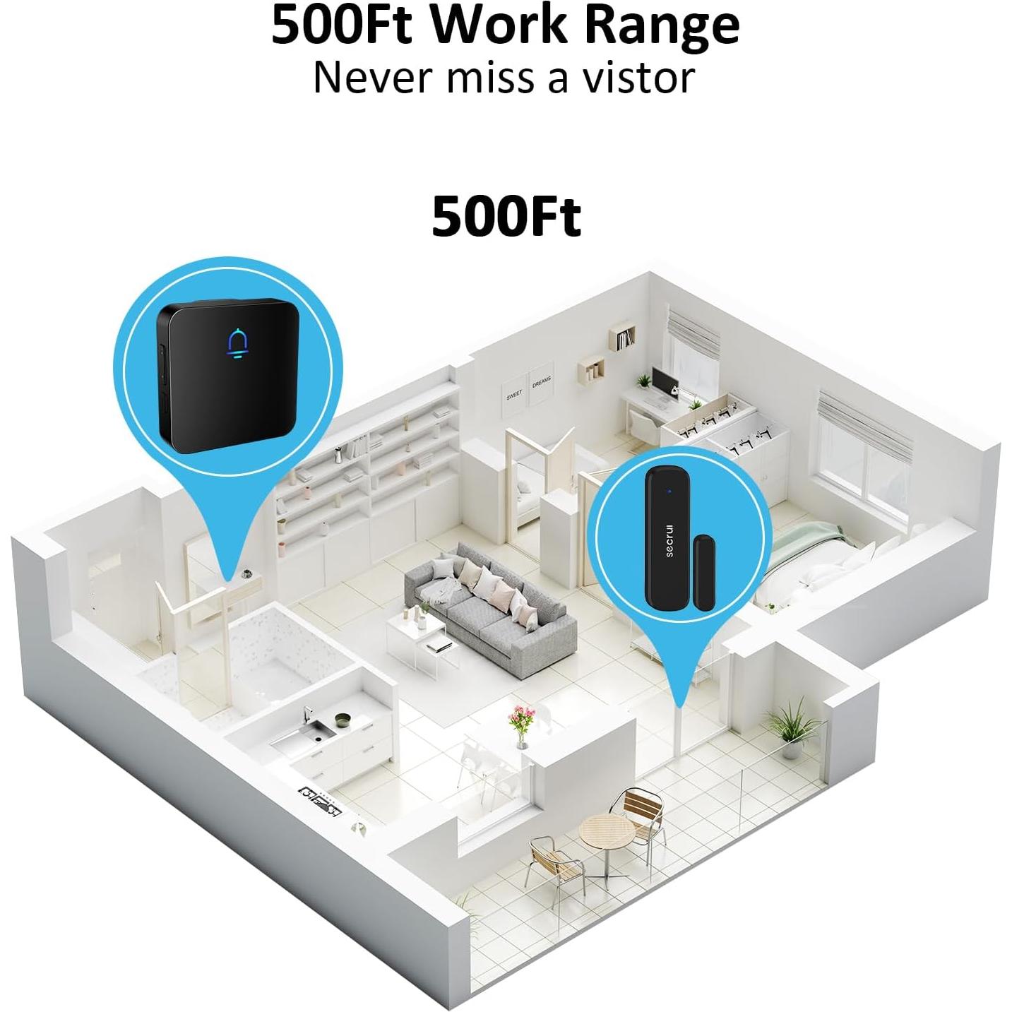 Timbre Inalámbrico SECRUI con Sensor y Receptor - 152.4m
