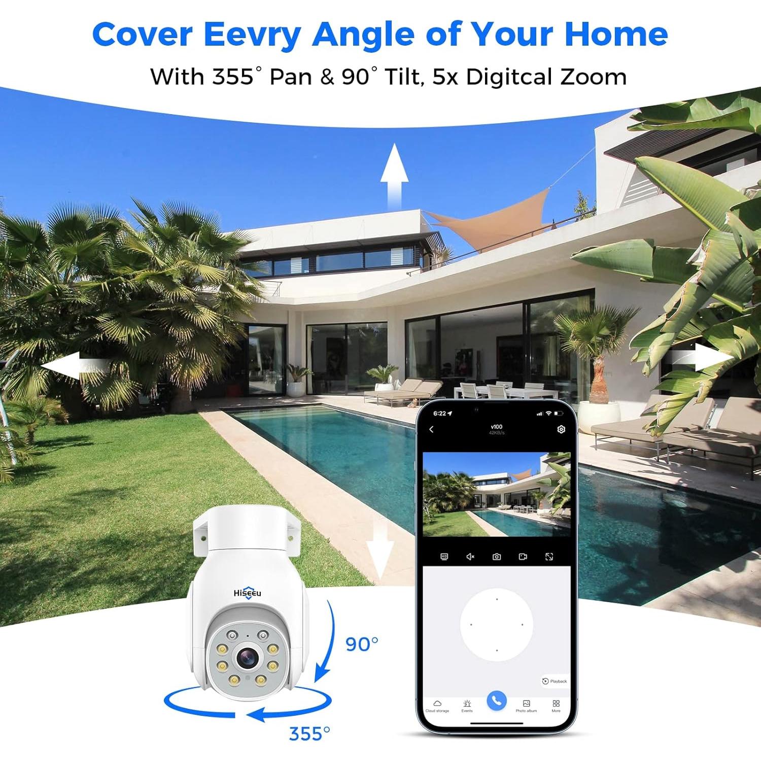 Cámara de Seguridad Inalámbrica Hiseeu 3MP Exterior WiFi