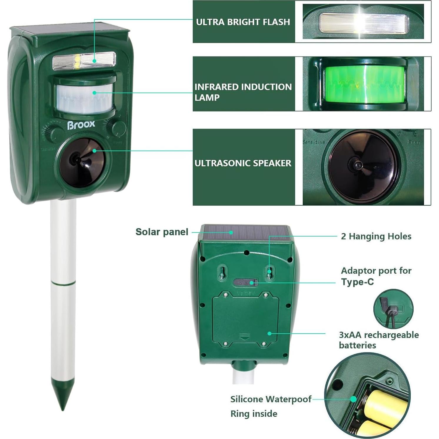 Repelente Ultrasónico de Animales Broox RB-101 Exterior