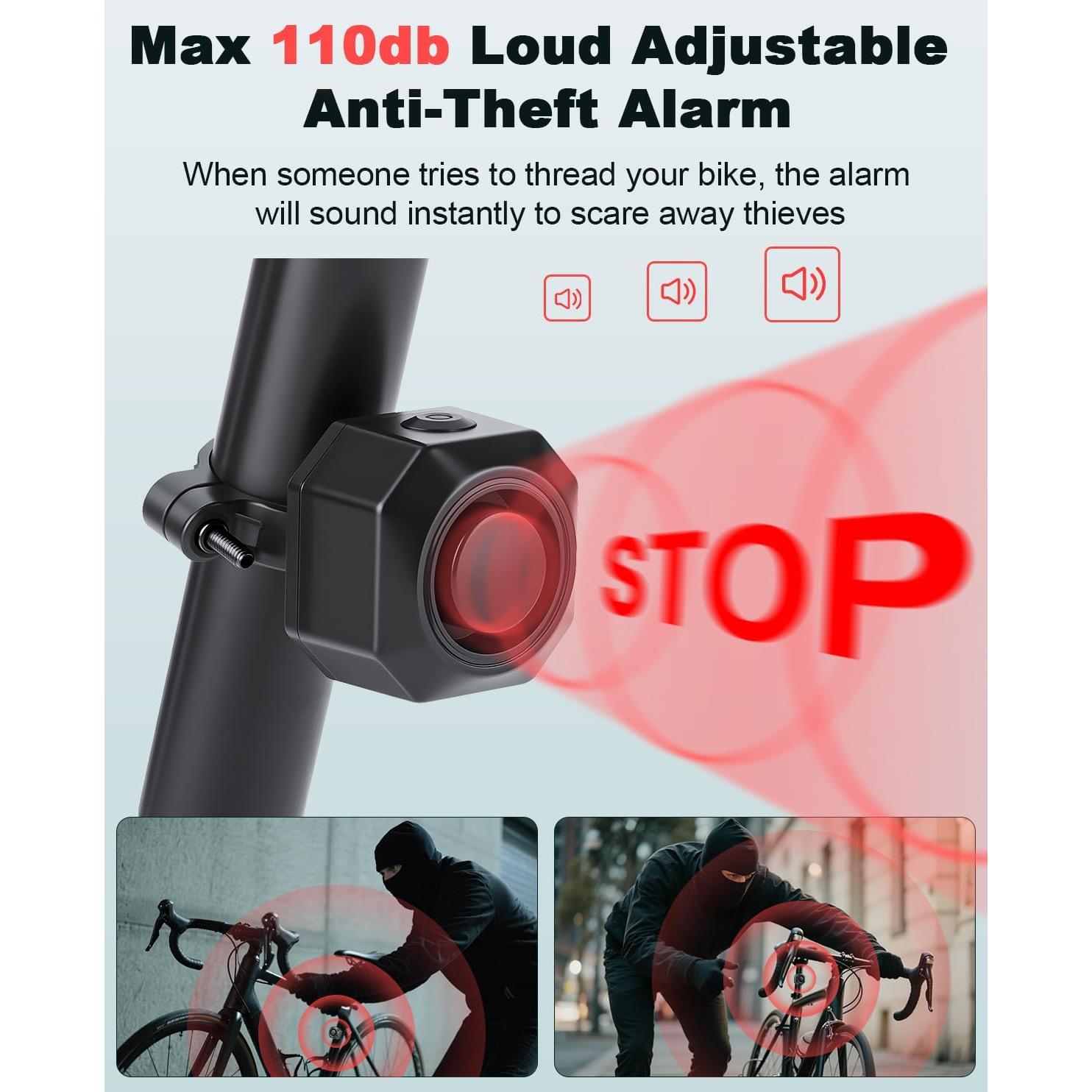 Alarma Antirrobo de Bicicleta POWVINE 110dB Recargable USB