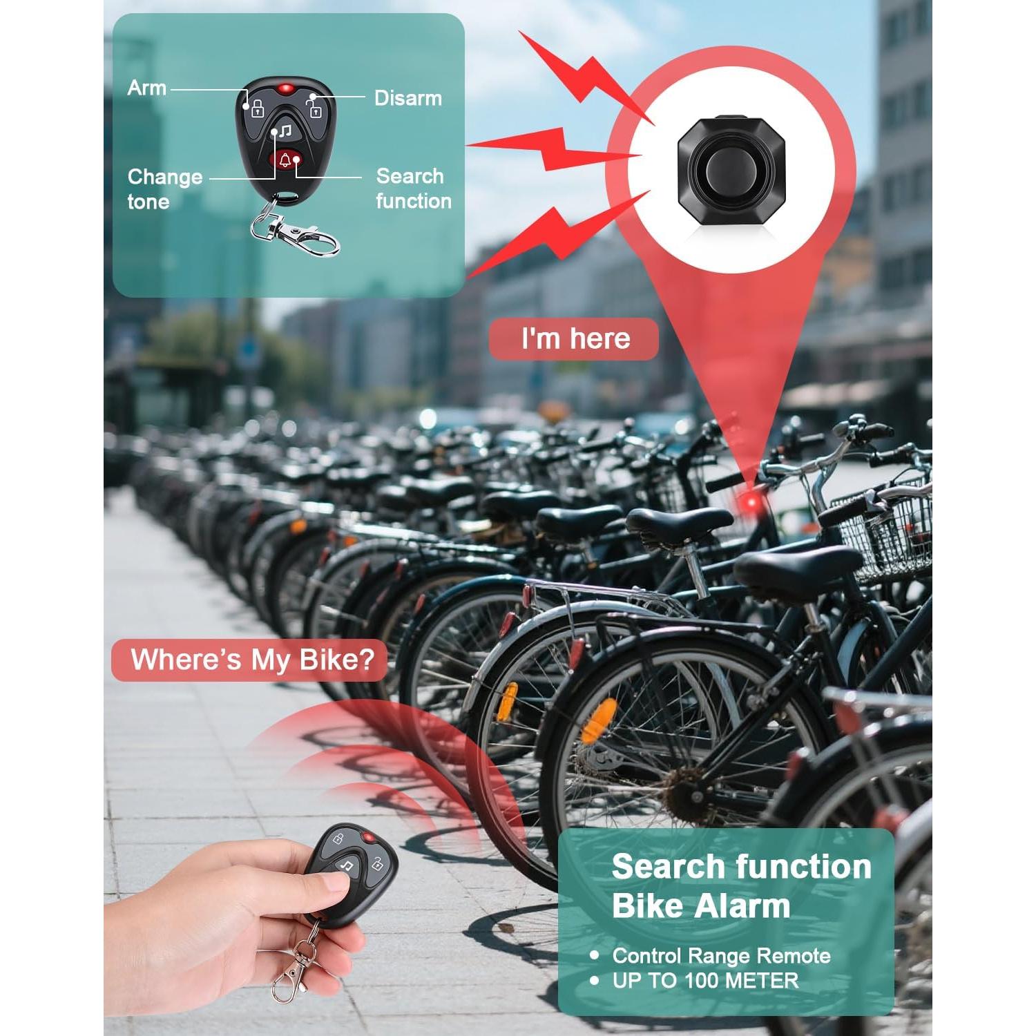 Alarma Antirrobo de Bicicleta POWVINE 110dB Recargable USB