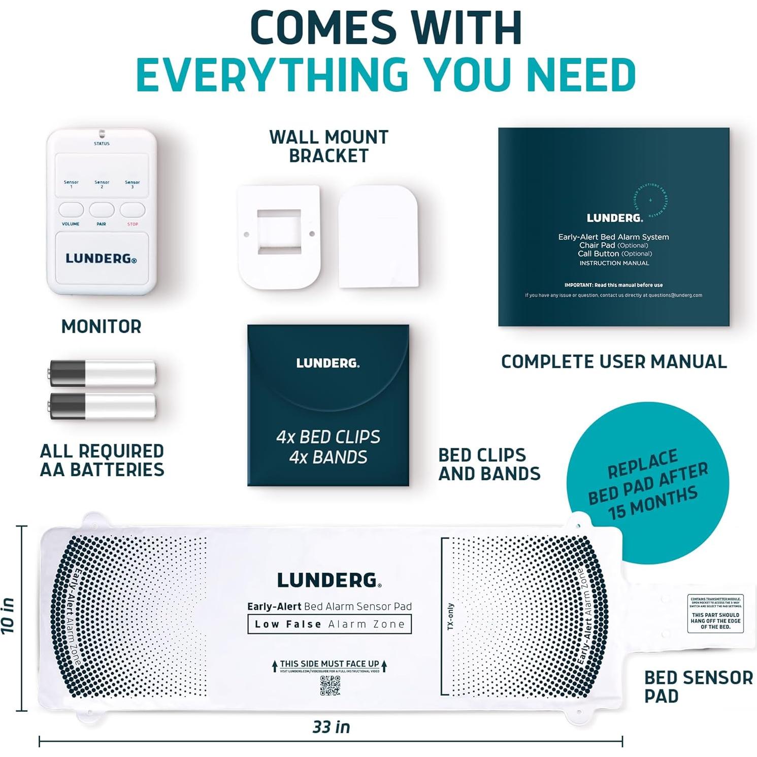 Alarma de Cama Inalámbrica Lunderg con Sensor y Pager - 25.4x83.8 cm