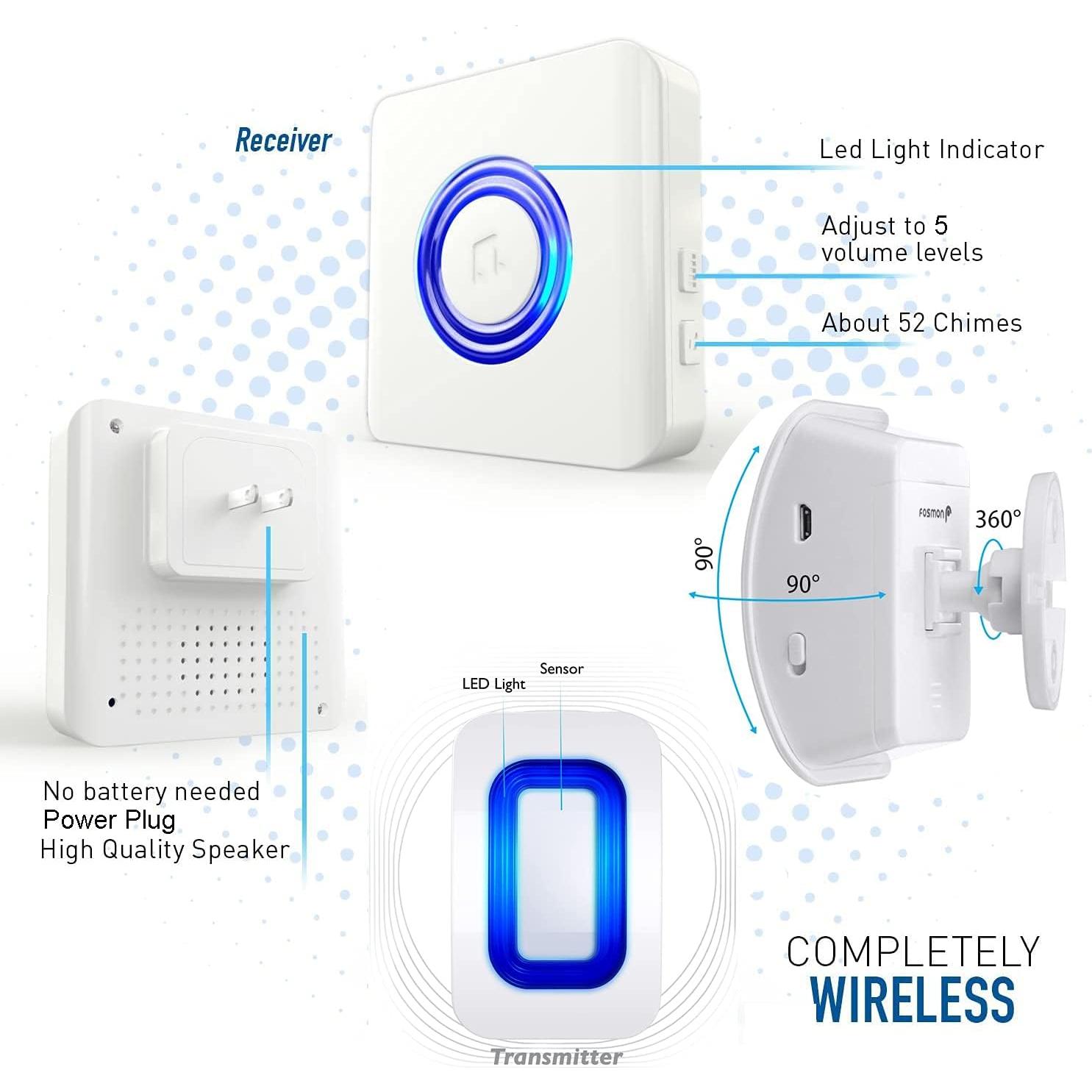 Alarmas de Movimiento Inalámbricas EverNary - 2 Receptores + 2 Sensores