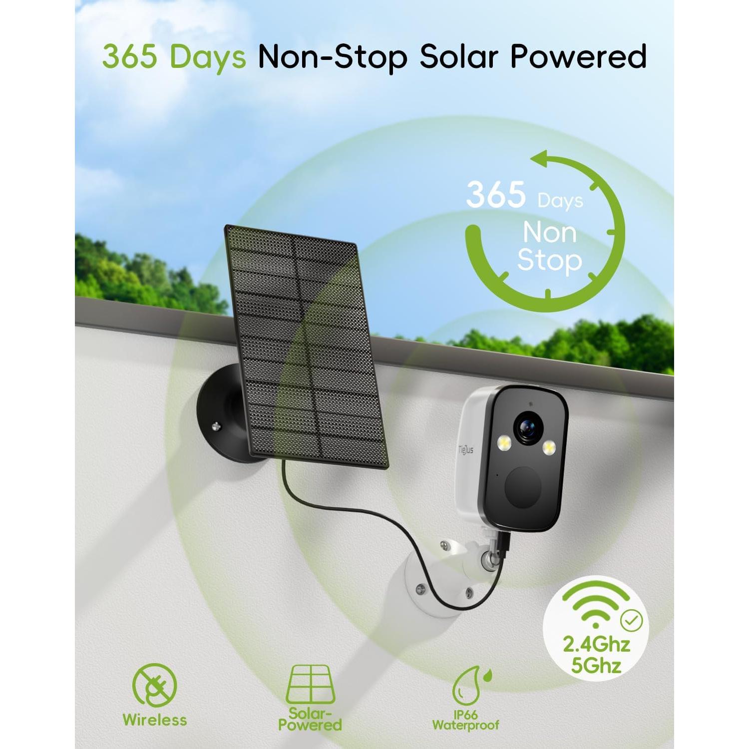 Cámara de Seguridad Solar Inalámbrica TIEJUS 2K IP66 con Alexa