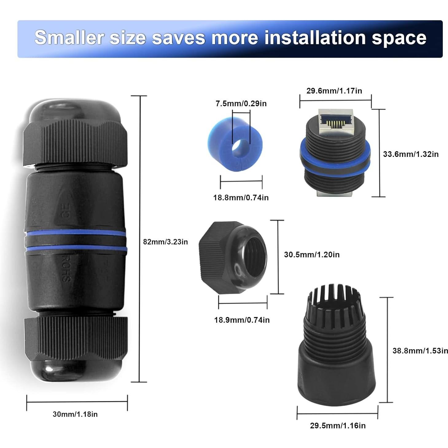 Acoplador RJ45 a Prueba de Agua VCELINK IP68 Cat6 - Paquete de 6