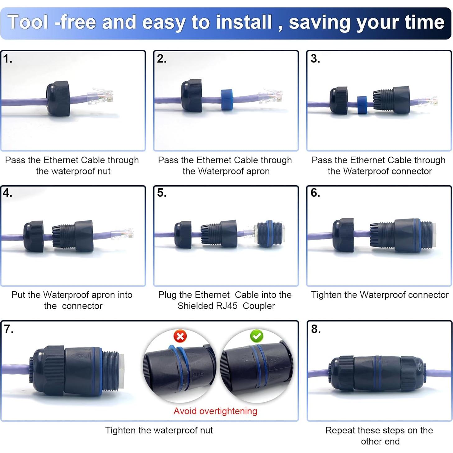 Acoplador RJ45 a Prueba de Agua VCELINK IP68 Cat6 - Paquete de 6