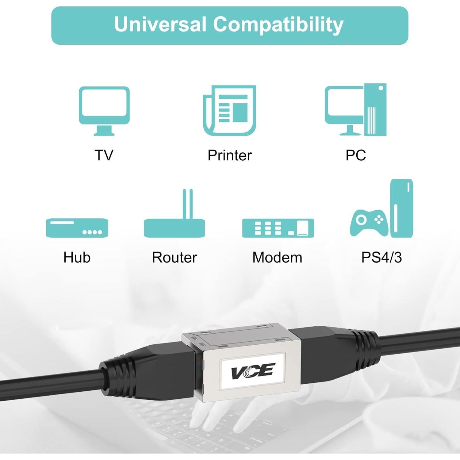 Acoplador Ethernet VCELINK RJ45 Hembra a Hembra CAT6 Plata