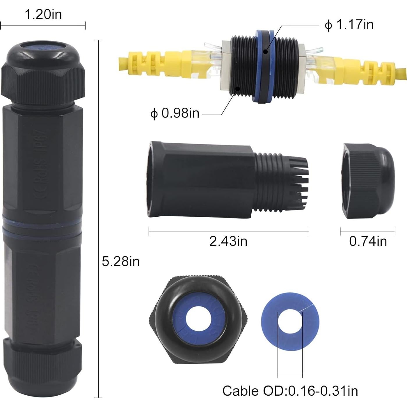 Acoplador RJ45 Impermeable VCE IP68 CAT6 Femenino 2-Pack