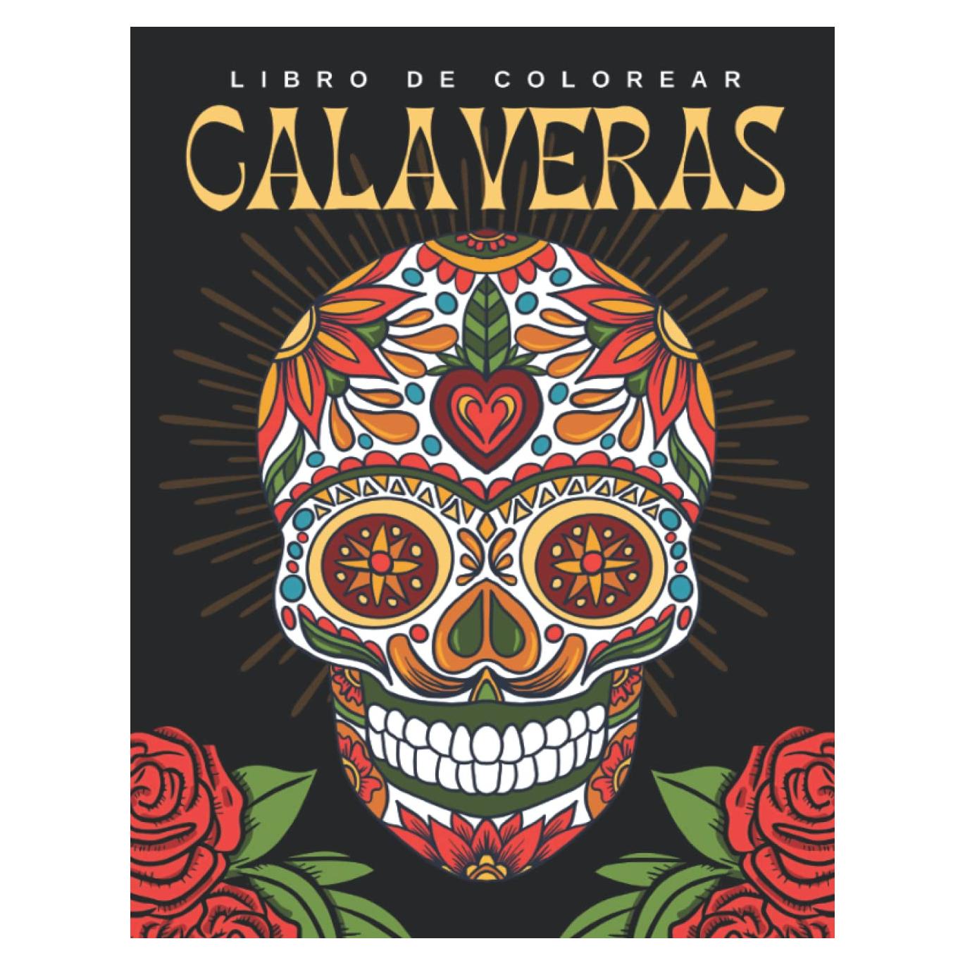 Libro de colorear Calaveras: 50 láminas para colorear Día de los Muertos con el fondo negro | Calaveritas de azúcar y tatuajes para colorear | ... adultos y adolescentes (Spanish Edition)