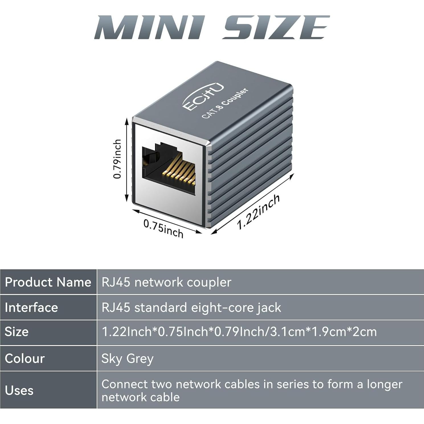 Acoplador RJ45 Hembra a Hembra ECJTU 2 Paquete 10Gbps